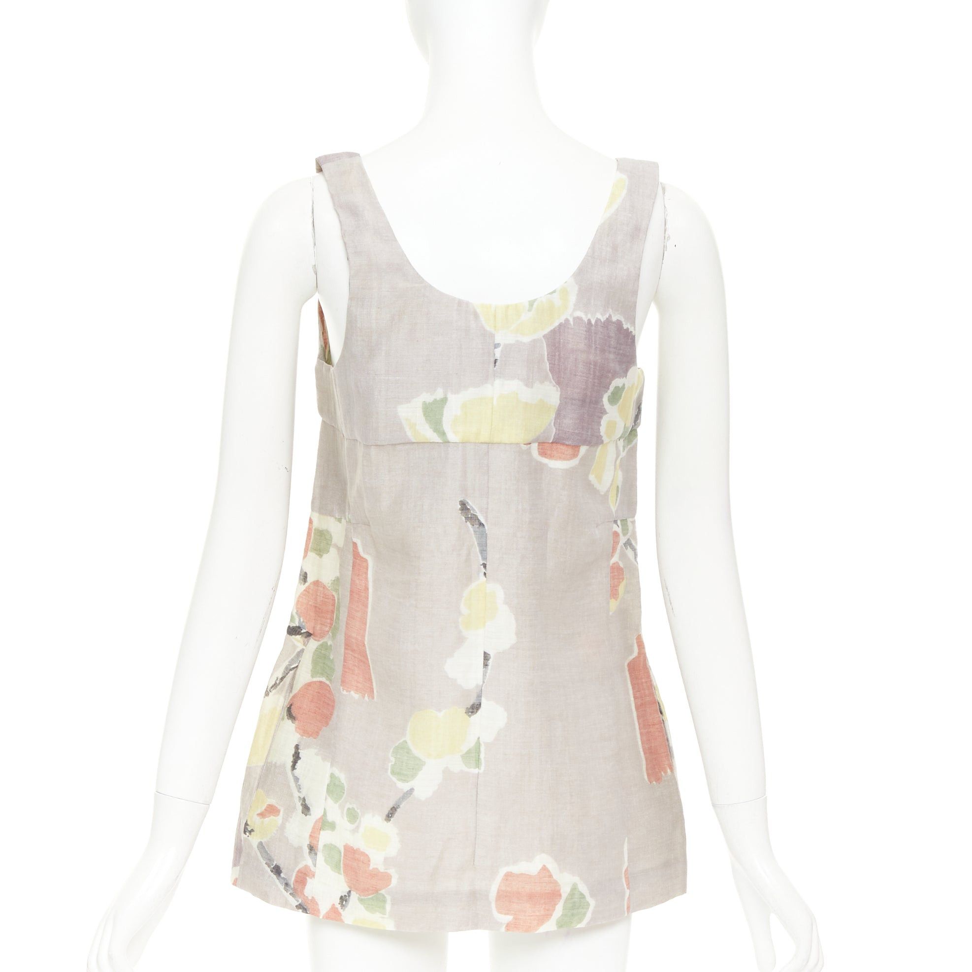 Marni MARNI light grey ramie blend muted floral print panelled scoop neck top IT38 XS Size XS / US 0-2 / IT 36-38 - 5 Thumbnail