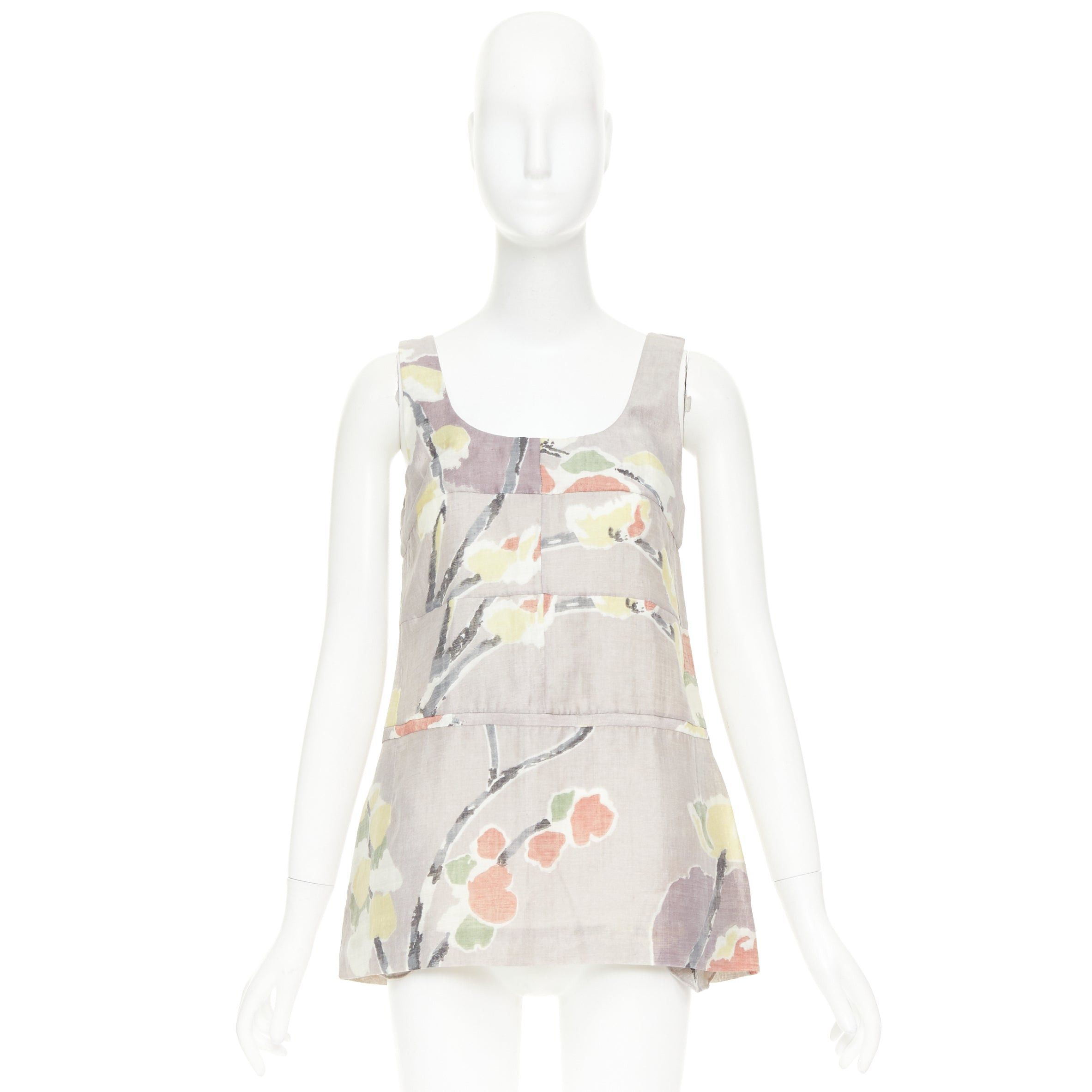 Marni MARNI light grey ramie blend muted floral print panelled scoop neck top IT38 XS Size XS / US 0-2 / IT 36-38 - 9 Thumbnail