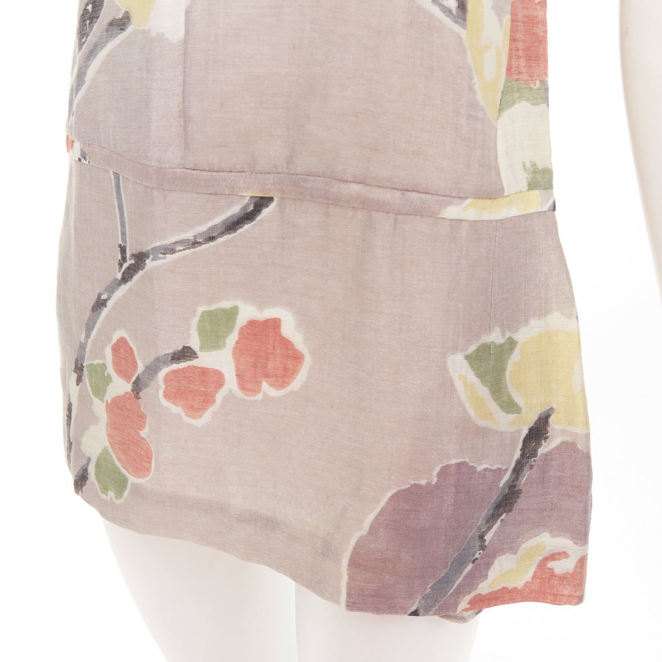 Marni MARNI light grey ramie blend muted floral print panelled scoop neck top IT38 XS Size XS / US 0-2 / IT 36-38 - 7 Thumbnail