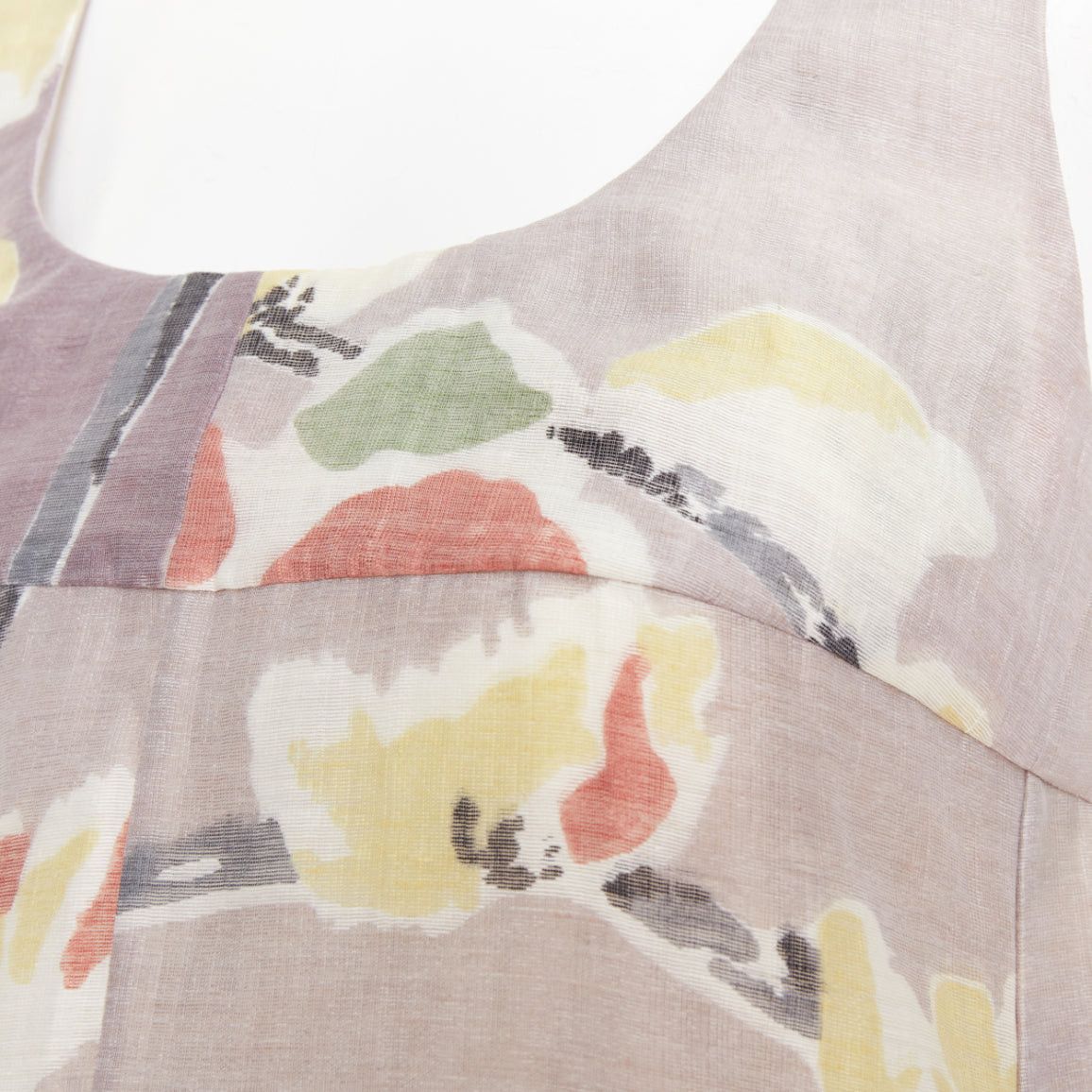 Marni MARNI light grey ramie blend muted floral print panelled scoop neck top IT38 XS Size XS / US 0-2 / IT 36-38 - 2 Thumbnail