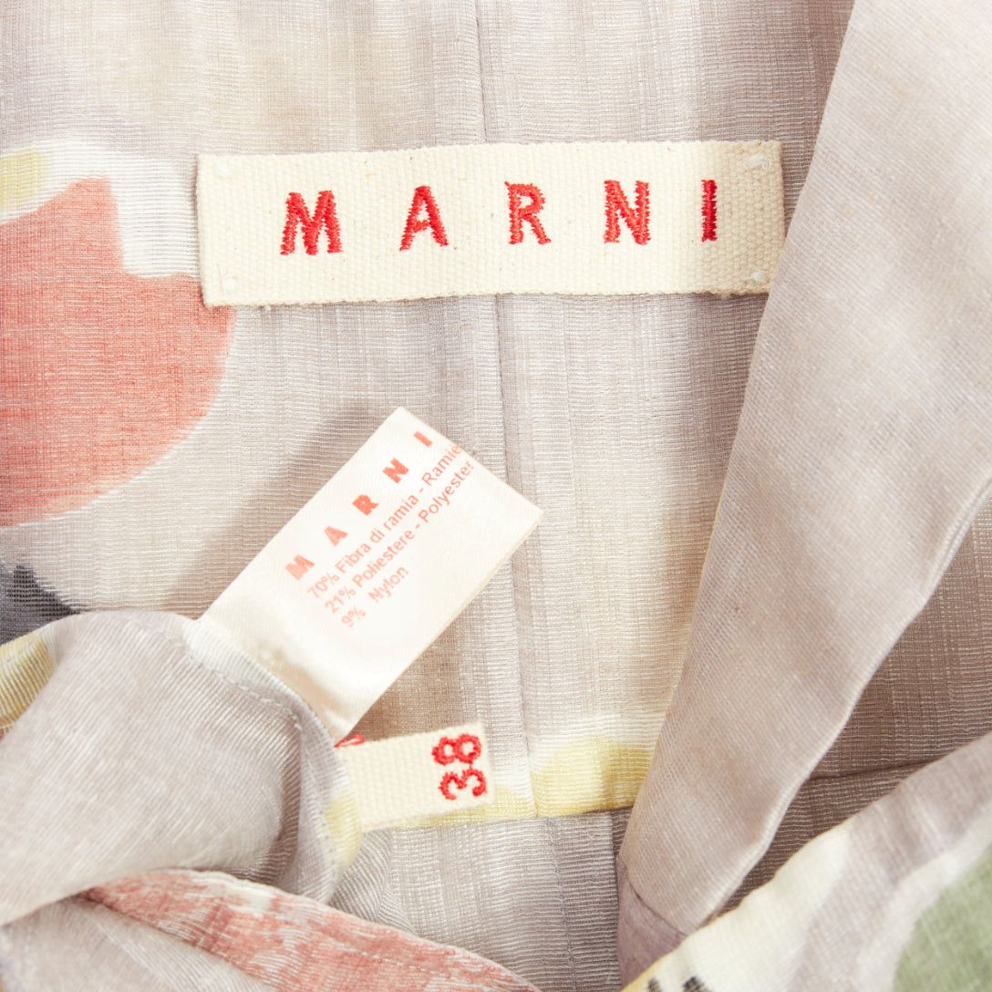 Marni MARNI light grey ramie blend muted floral print panelled scoop neck top IT38 XS Size XS / US 0-2 / IT 36-38 - 8 Thumbnail