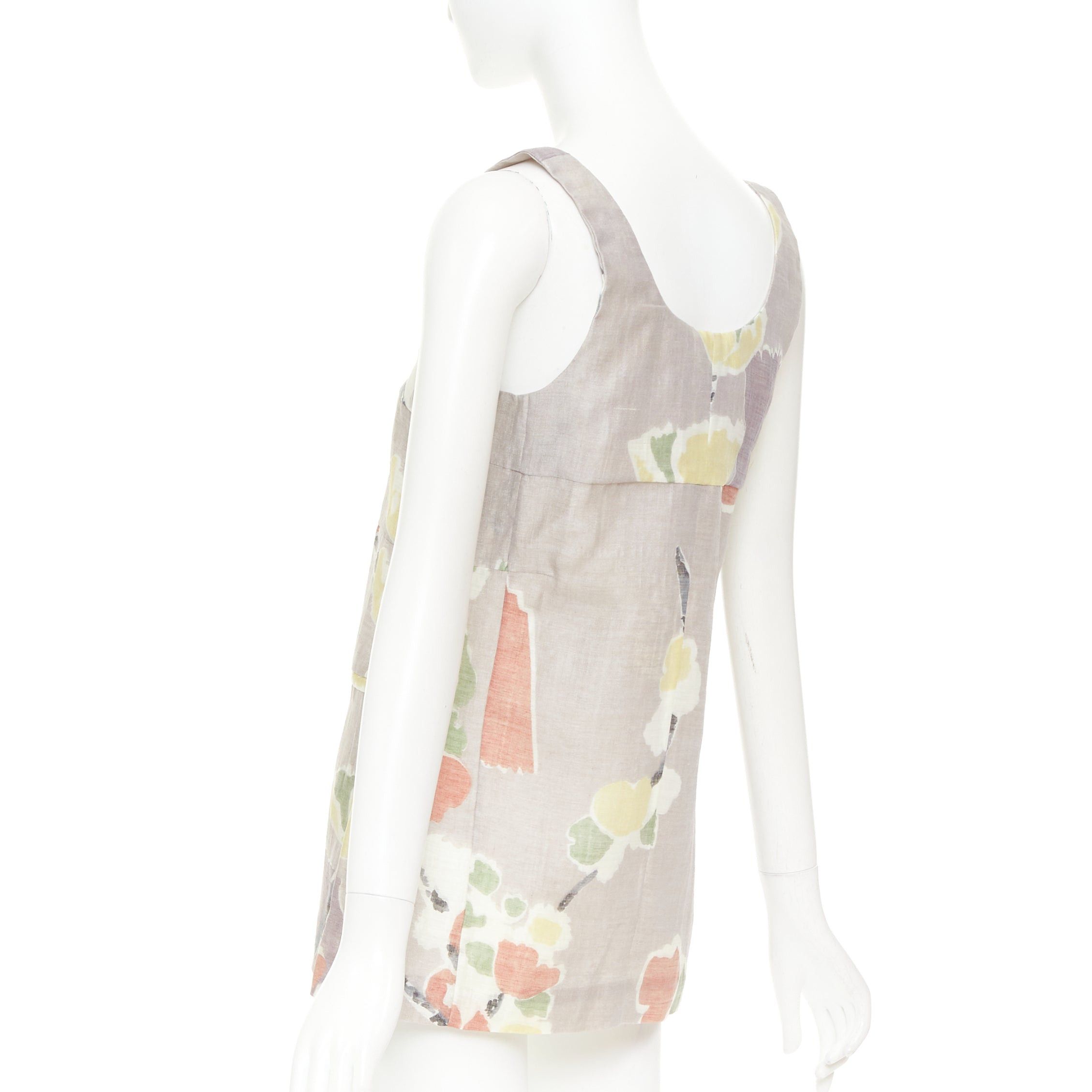 Marni MARNI light grey ramie blend muted floral print panelled scoop neck top IT38 XS Size XS / US 0-2 / IT 36-38 - 6 Thumbnail