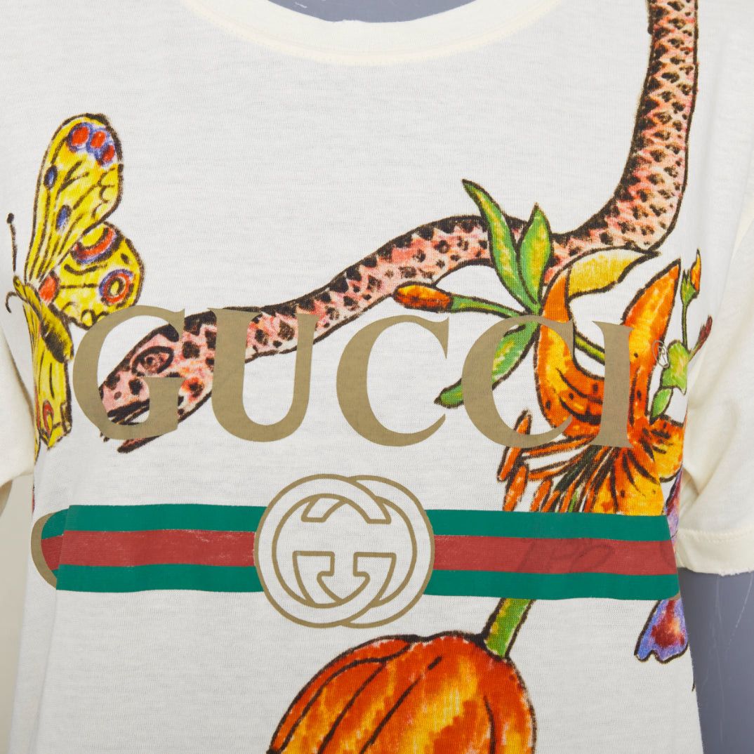 Gucci GUCCI Floral Snake Vintage Logo print off-white distressed crew neck tshirt XXS Size XS / US 0-2 / IT 36-38 - 2 Thumbnail