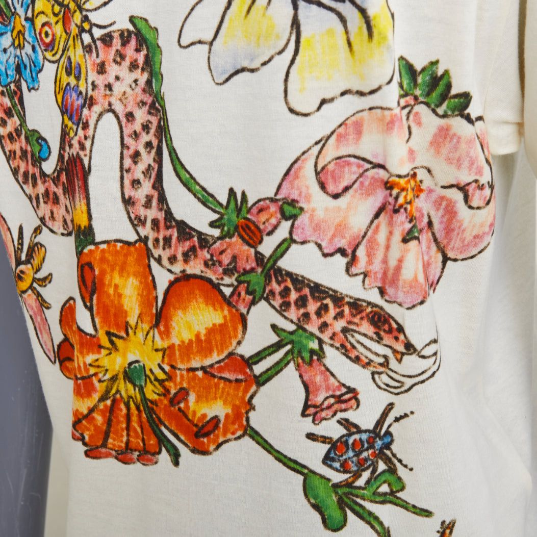 Gucci GUCCI Floral Snake Vintage Logo print off-white distressed crew neck tshirt XXS Size XS / US 0-2 / IT 36-38 - 7 Thumbnail