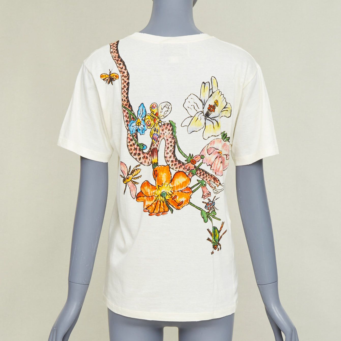 Gucci GUCCI Floral Snake Vintage Logo print off-white distressed crew neck tshirt XXS Size XS / US 0-2 / IT 36-38 - 5 Thumbnail