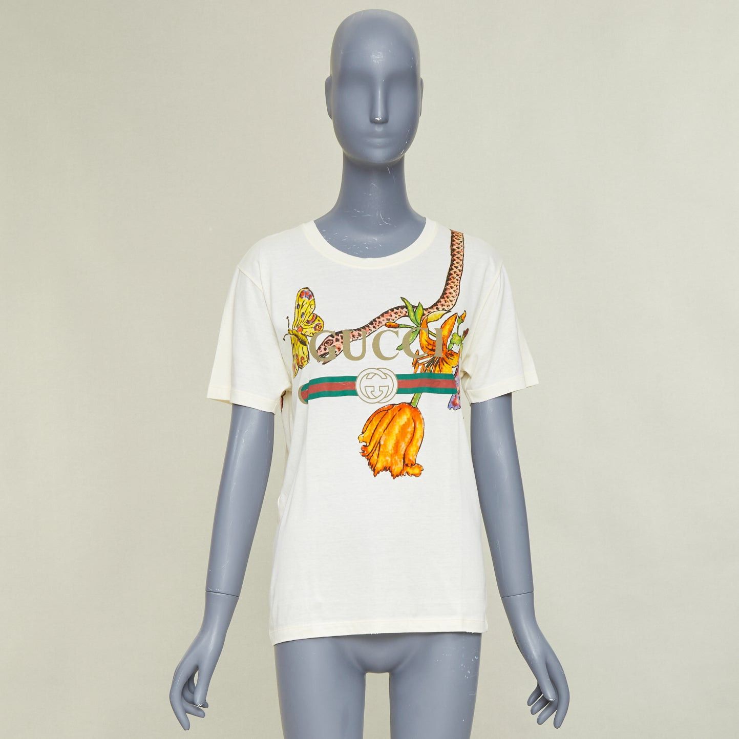 Gucci GUCCI Floral Snake Vintage Logo print off-white distressed crew neck tshirt XXS Size XS / US 0-2 / IT 36-38 - 9 Thumbnail