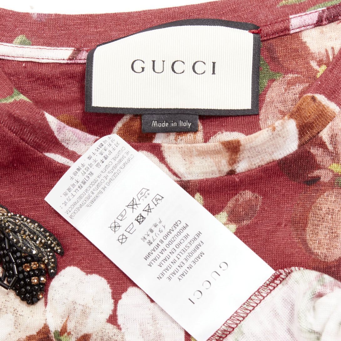 Gucci GUCCi Blooms burgundy pink floral print cotton Embellished insect t-shirt M Size M / US 6-8 / IT 42-44 - 8 Thumbnail