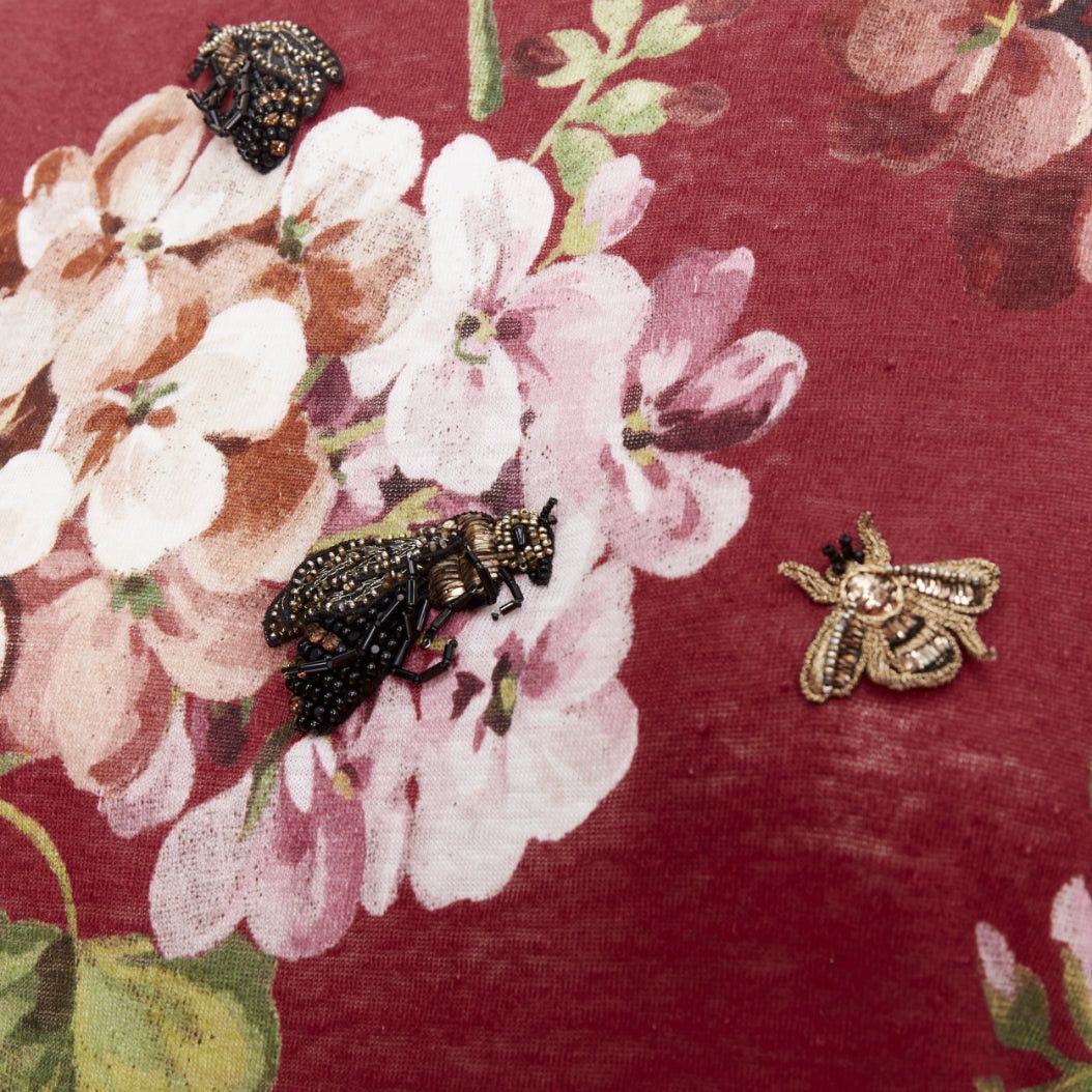 Gucci GUCCi Blooms burgundy pink floral print cotton Embellished insect t-shirt M Size M / US 6-8 / IT 42-44 - 2 Thumbnail