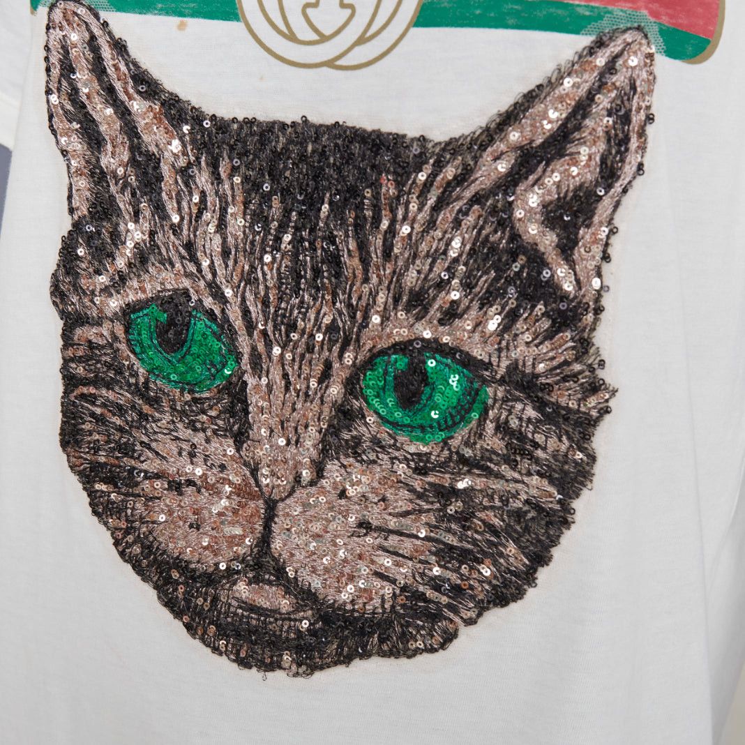 Gucci GUCCI Mystic Cat Sequin embroidered GG logo oversized tshirt XS Size XS / US 0-2 / IT 36-38 - 2 Thumbnail