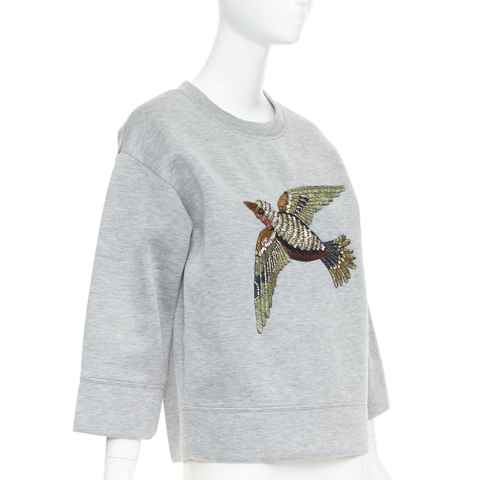 Gucci GUCCI 2015 grey neoprene crystal embroidered Swallow sweatshirt S Size S / US 4 / IT 40 - 3 Thumbnail