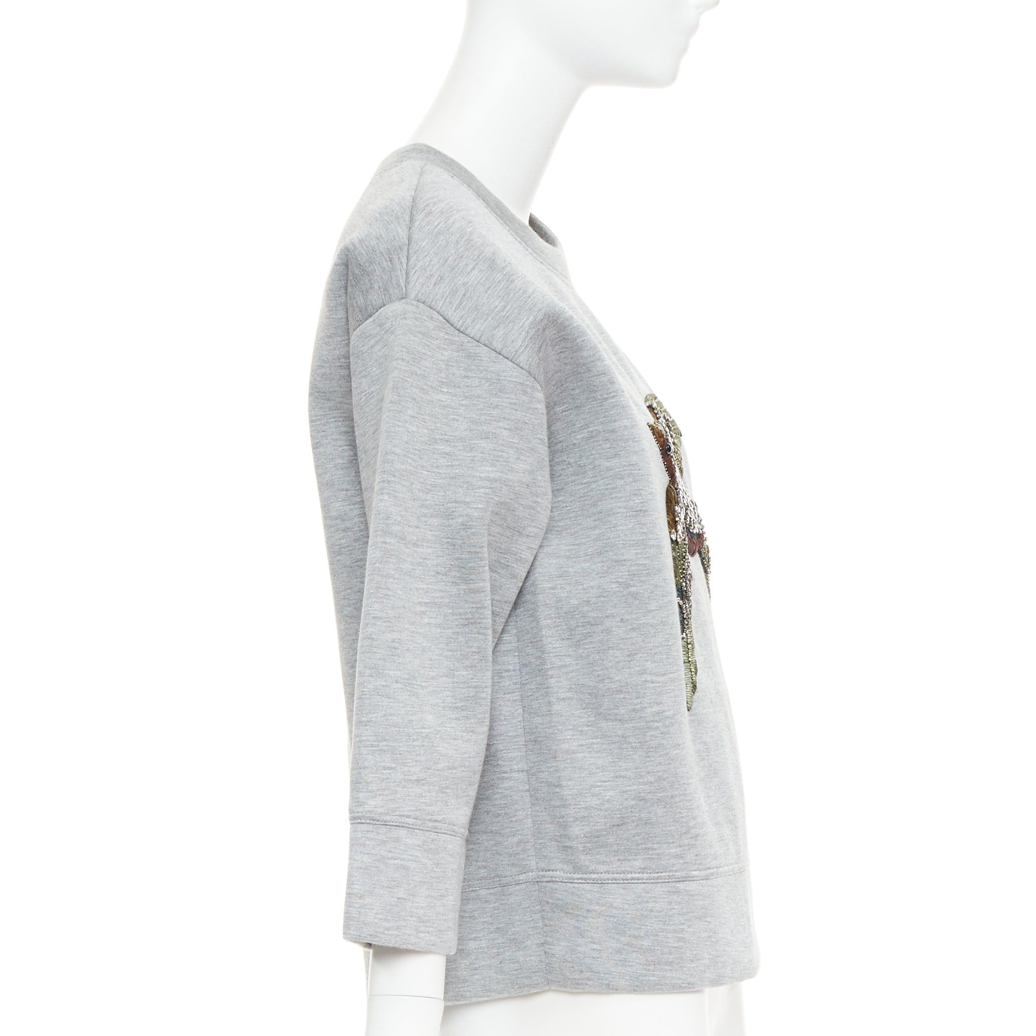 Gucci GUCCI 2015 grey neoprene crystal embroidered Swallow sweatshirt S Size S / US 4 / IT 40 - 4 Thumbnail