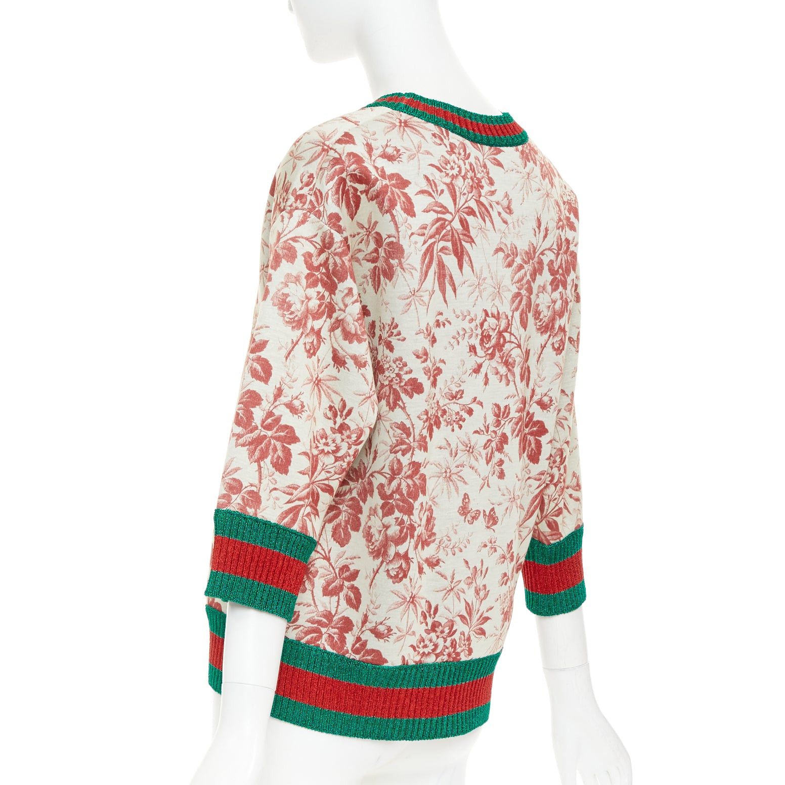 Gucci GUCCI 2016 Herbarium Floral grey pink bloom metallic web sweatshirt S Size S / US 4 / IT 40 - 6 Thumbnail