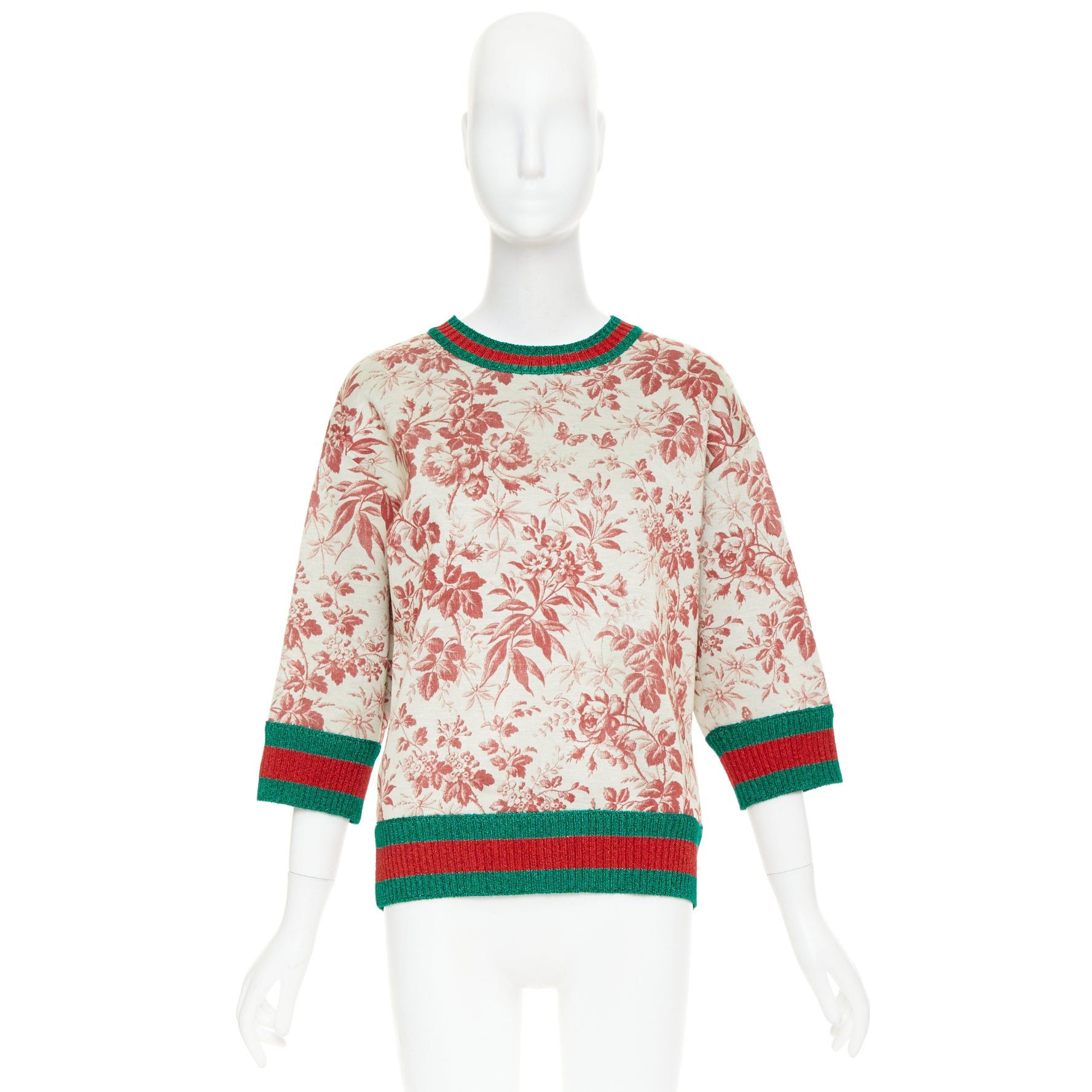 Gucci GUCCI 2016 Herbarium Floral grey pink bloom metallic web sweatshirt S Size S / US 4 / IT 40 - 9 Thumbnail