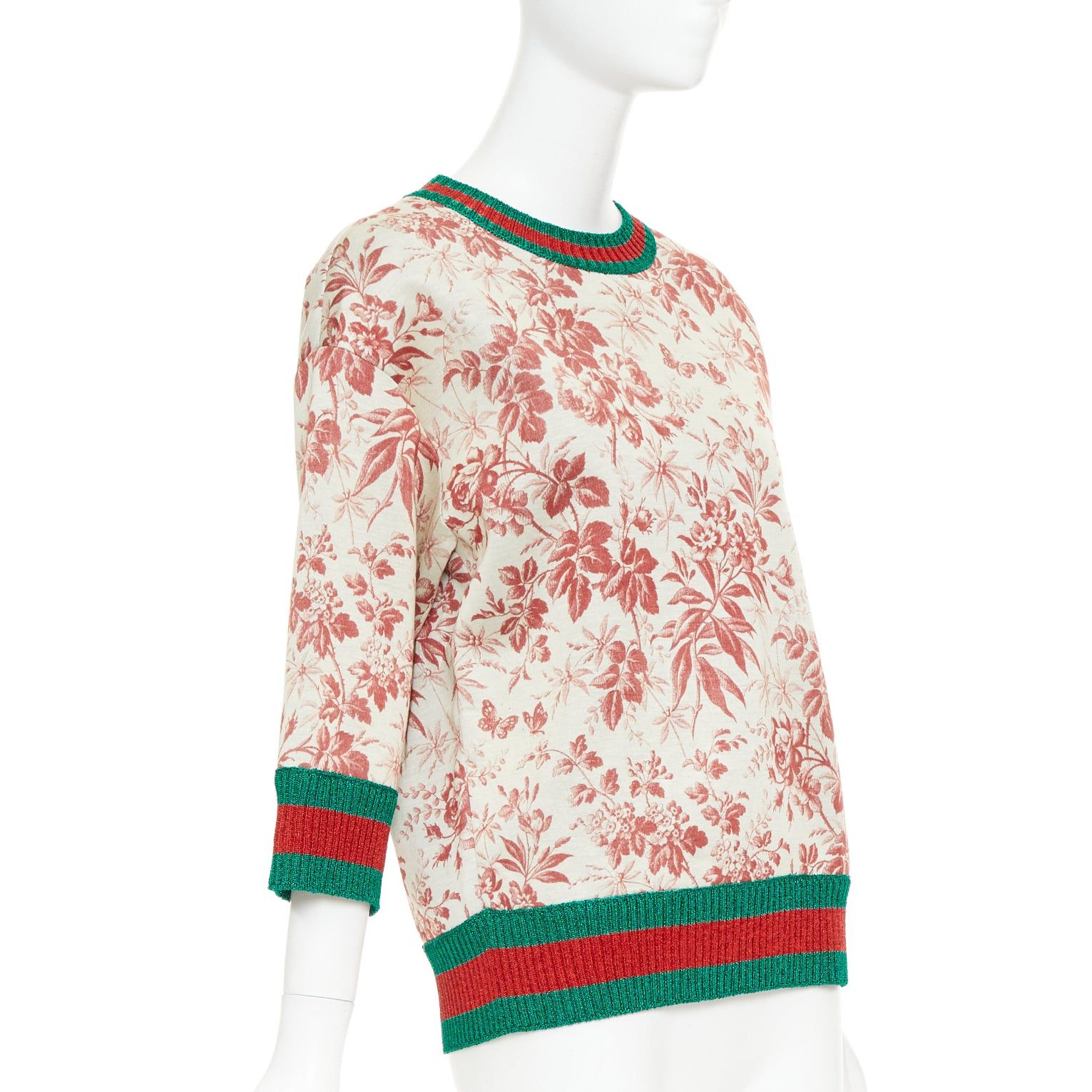 Gucci GUCCI 2016 Herbarium Floral grey pink bloom metallic web sweatshirt S Size S / US 4 / IT 40 - 3 Thumbnail