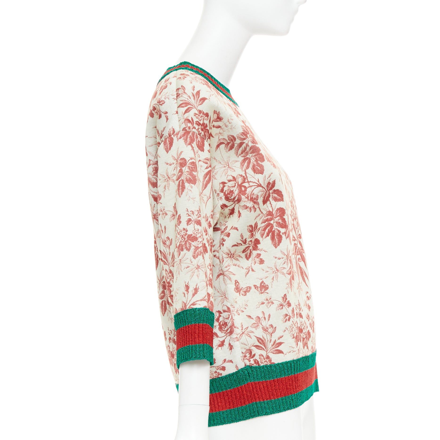 Gucci GUCCI 2016 Herbarium Floral grey pink bloom metallic web sweatshirt S Size S / US 4 / IT 40 - 4 Thumbnail