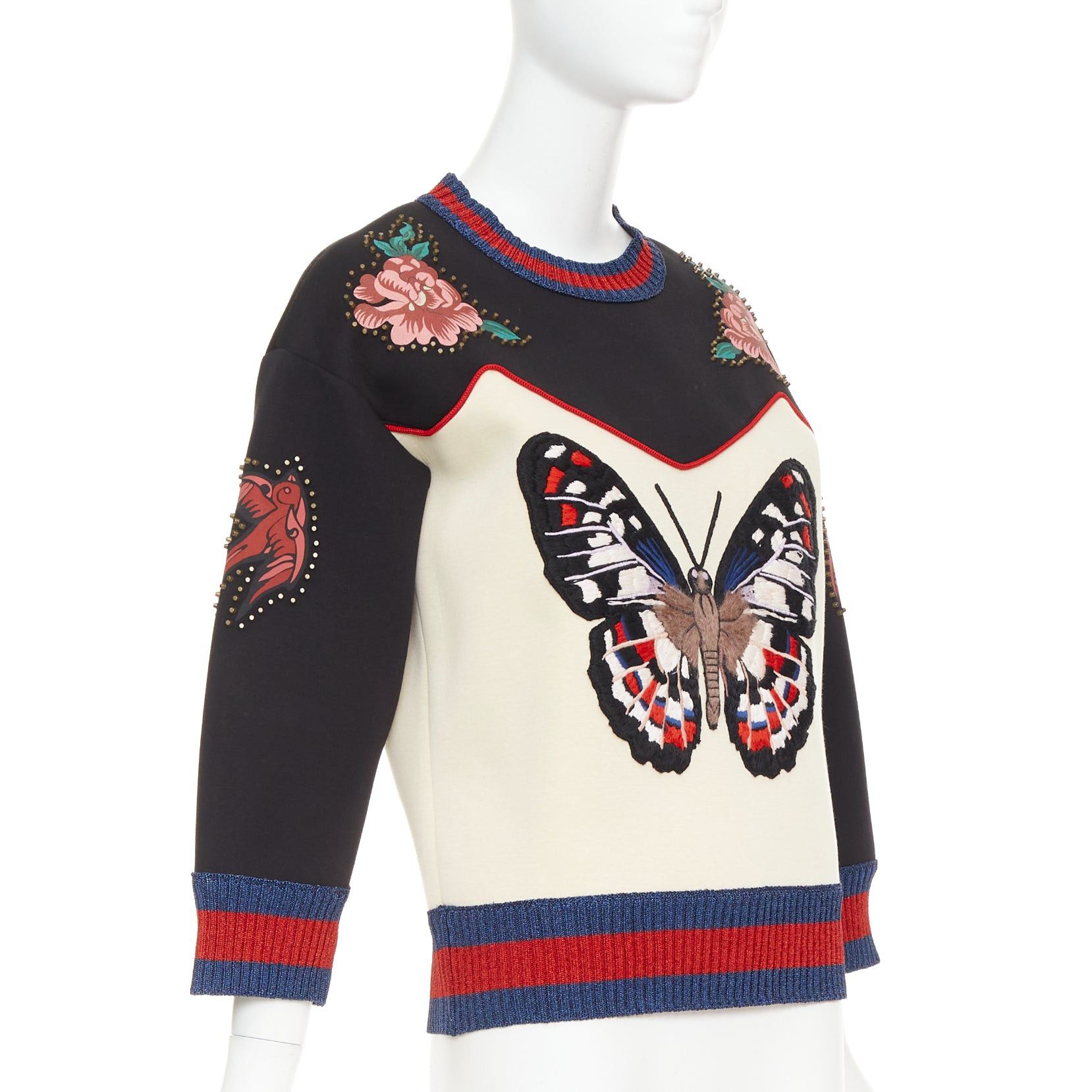 Gucci GUCCI 2016 cream black cotton Butterfly Embroidered studded sweatshirt XS Size XS / US 0-2 / IT 36-38 - 3 Thumbnail