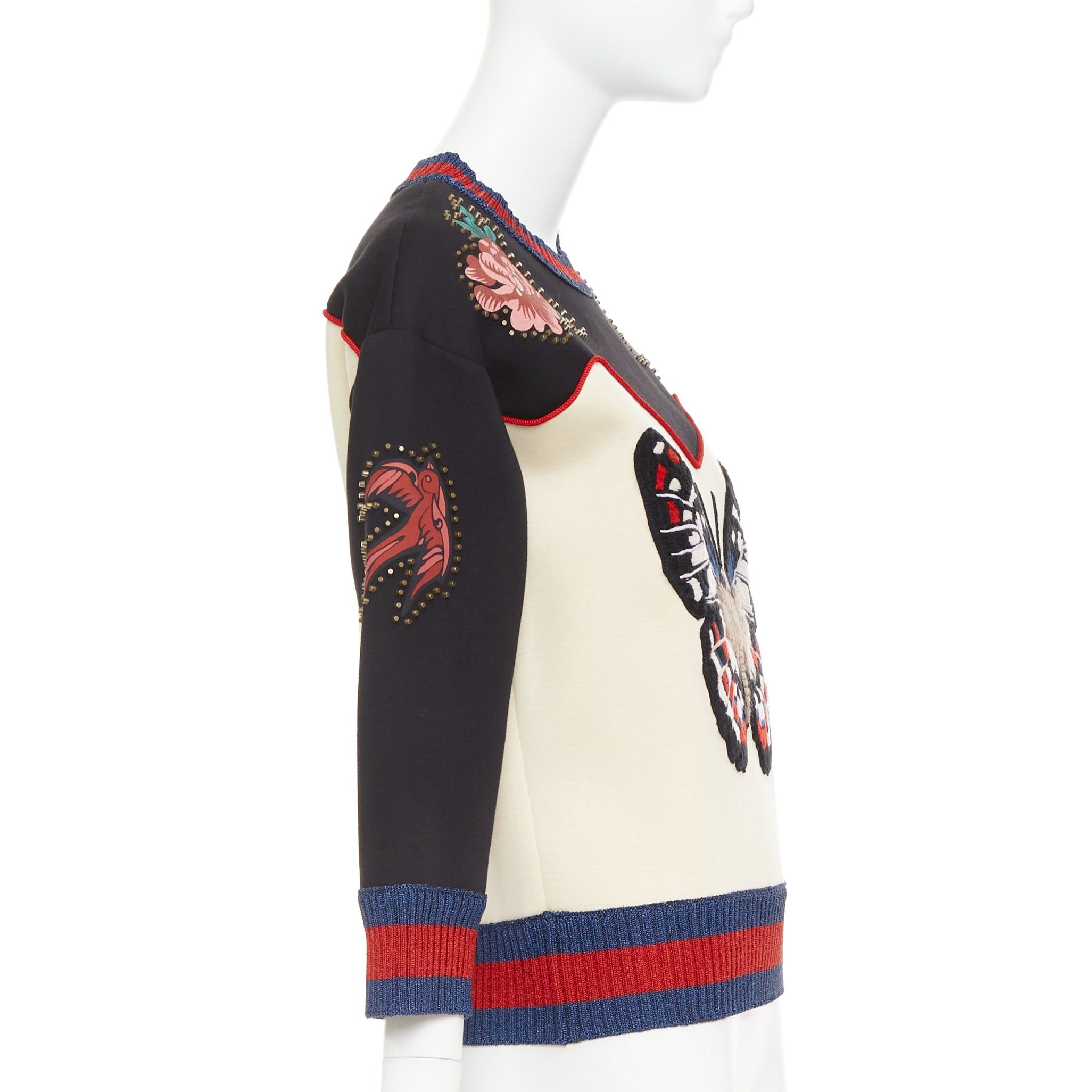 Gucci GUCCI 2016 cream black cotton Butterfly Embroidered studded sweatshirt XS Size XS / US 0-2 / IT 36-38 - 4 Thumbnail