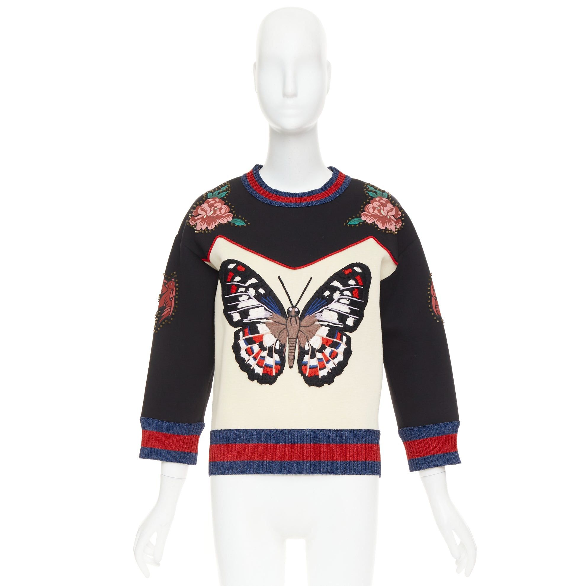 Gucci GUCCI 2016 cream black cotton Butterfly Embroidered studded sweatshirt XS Size XS / US 0-2 / IT 36-38 - 9 Thumbnail