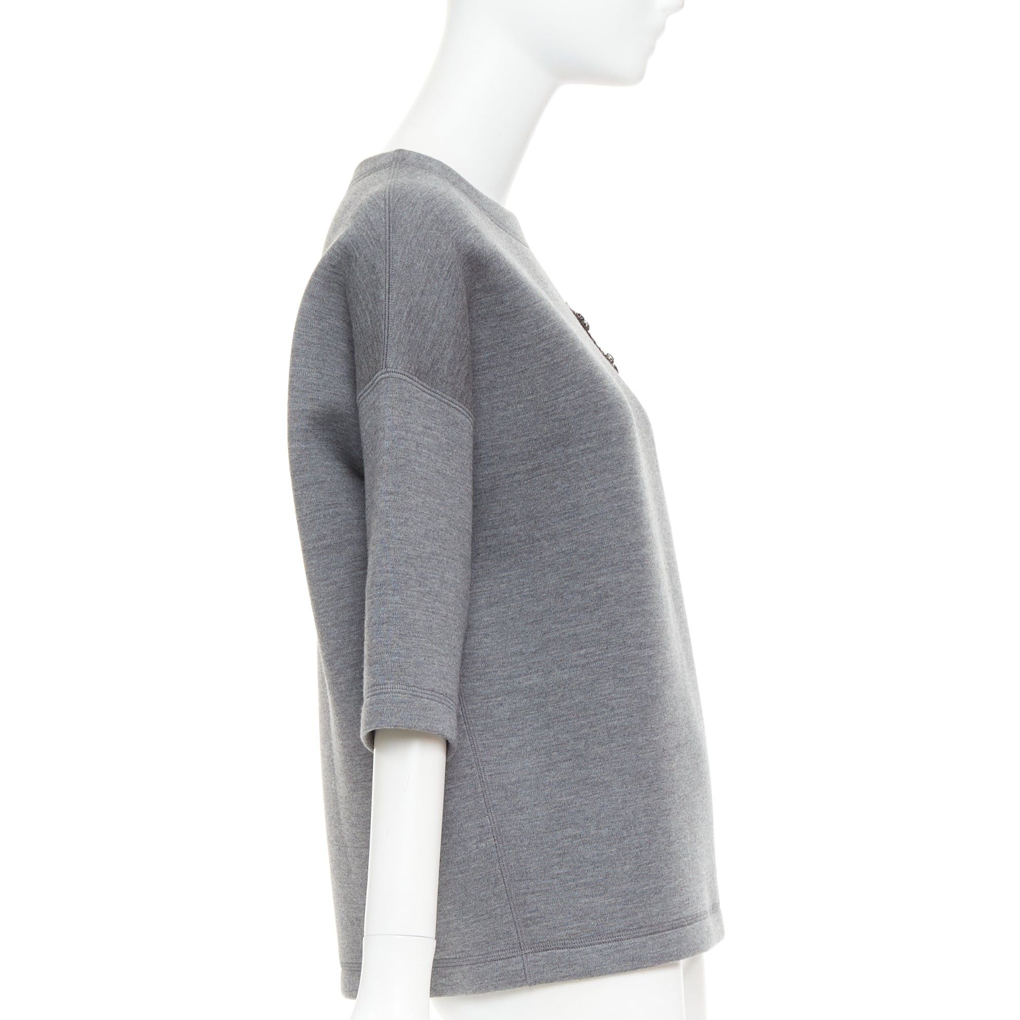 Dior DIOR 2017 grey wool blend black crystal embellished crest sweatshirt FR34 XS Size XS / US 0-2 / IT 36-38 - 4 Thumbnail