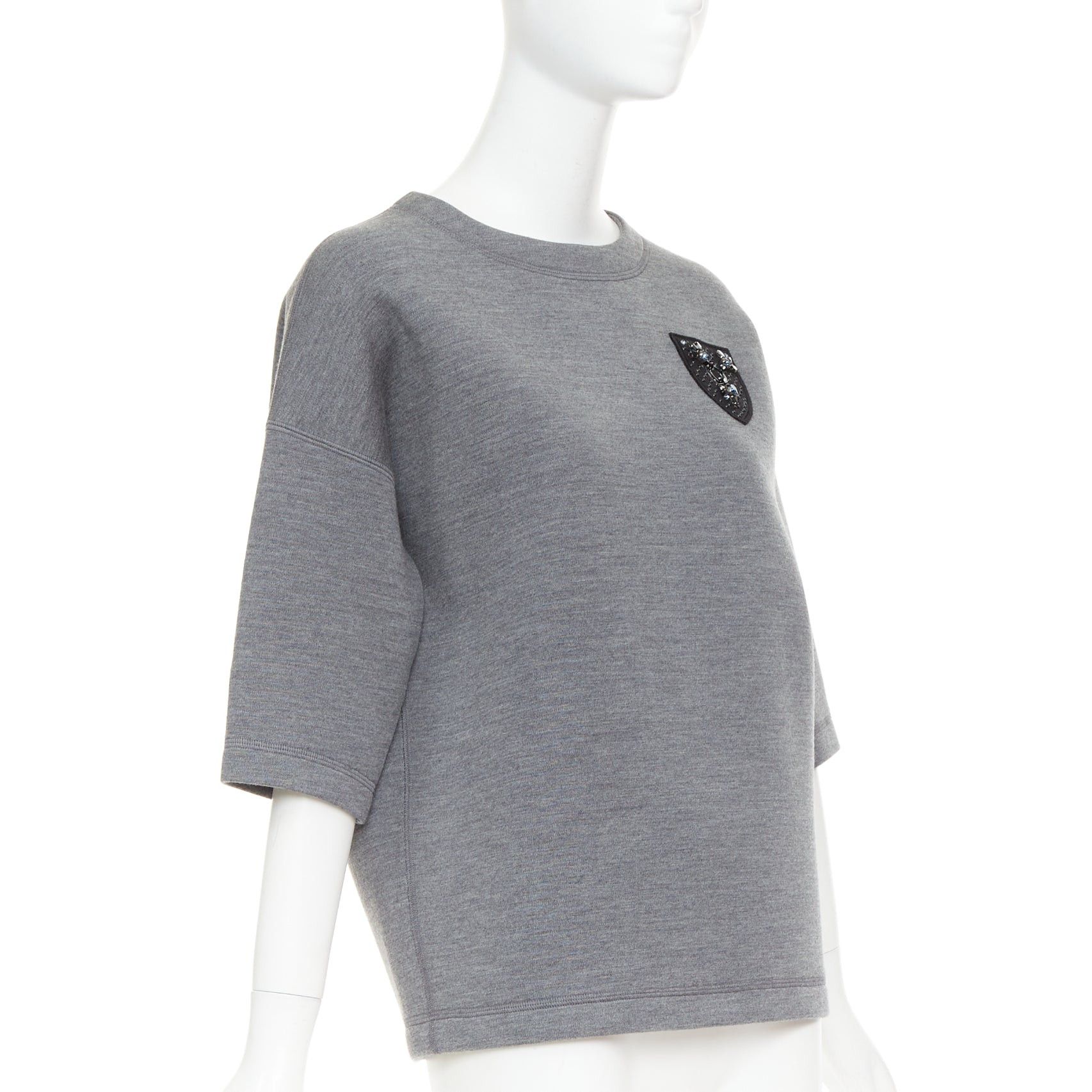 Dior DIOR 2017 grey wool blend black crystal embellished crest sweatshirt FR34 XS Size XS / US 0-2 / IT 36-38 - 3 Thumbnail
