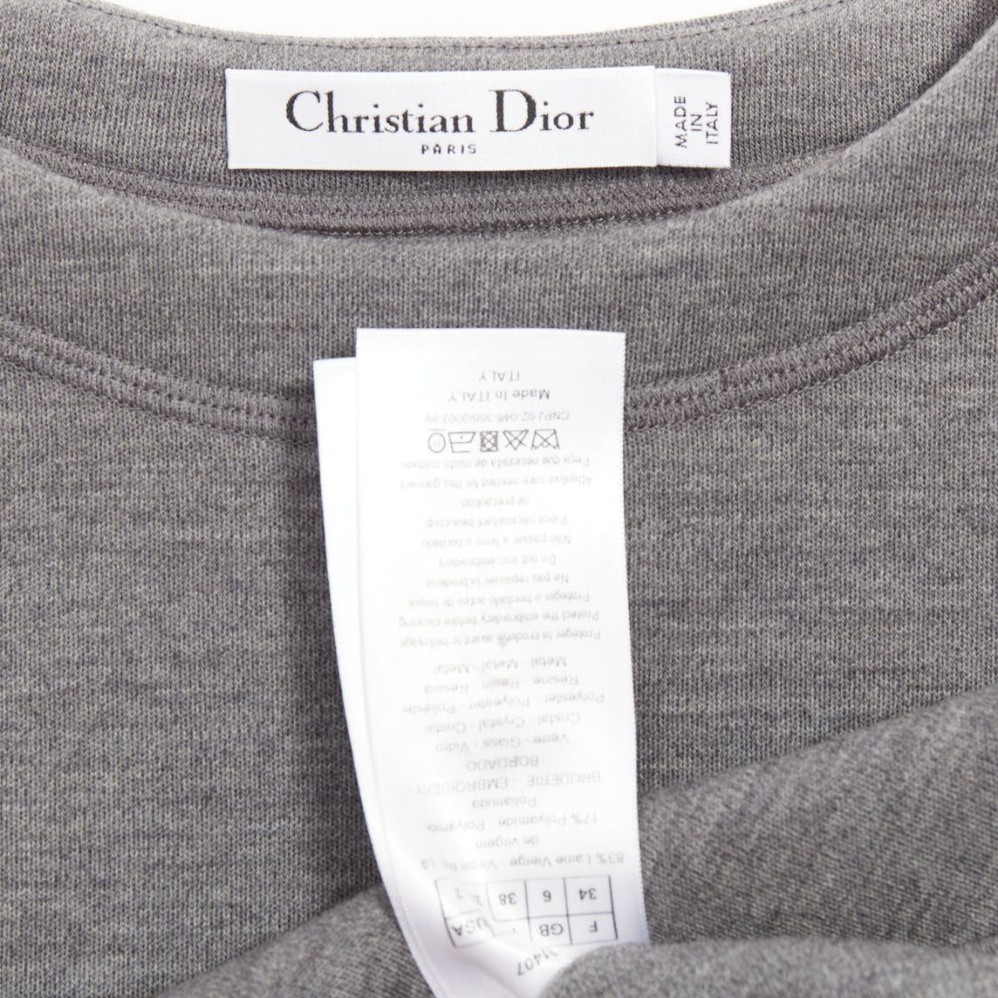 Dior DIOR 2017 grey wool blend black crystal embellished crest sweatshirt FR34 XS Size XS / US 0-2 / IT 36-38 - 8 Thumbnail
