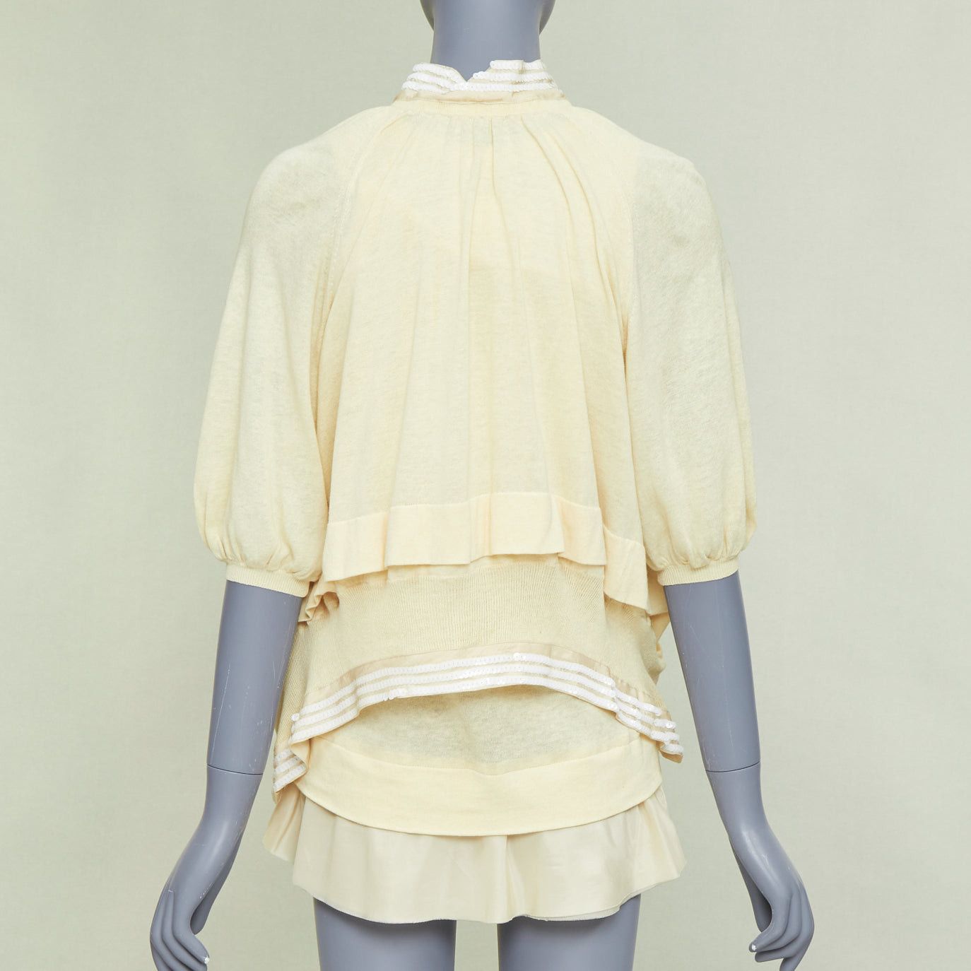 Sacai SACAI 2007 yellow cotton white sequin trim cardigan sweater vest twin set JP2 M Size M / US 6-8 / IT 42-44 - 5 Thumbnail