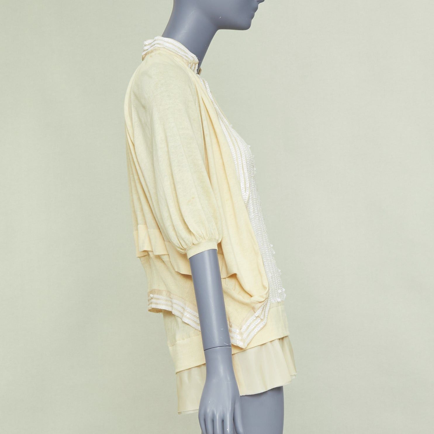 Sacai SACAI 2007 yellow cotton white sequin trim cardigan sweater vest twin set JP2 M Size M / US 6-8 / IT 42-44 - 4 Thumbnail