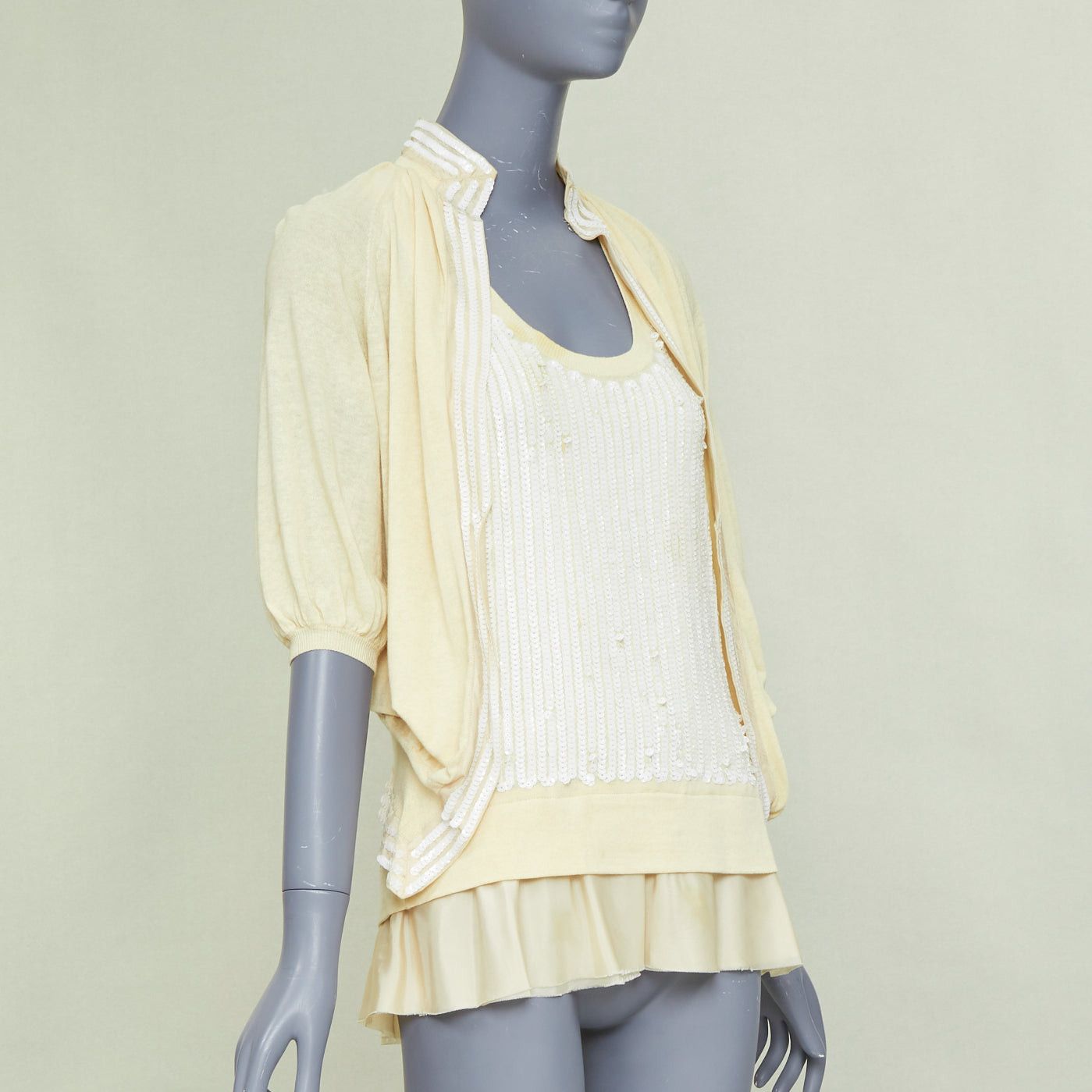 Sacai SACAI 2007 yellow cotton white sequin trim cardigan sweater vest twin set JP2 M Size M / US 6-8 / IT 42-44 - 3 Thumbnail