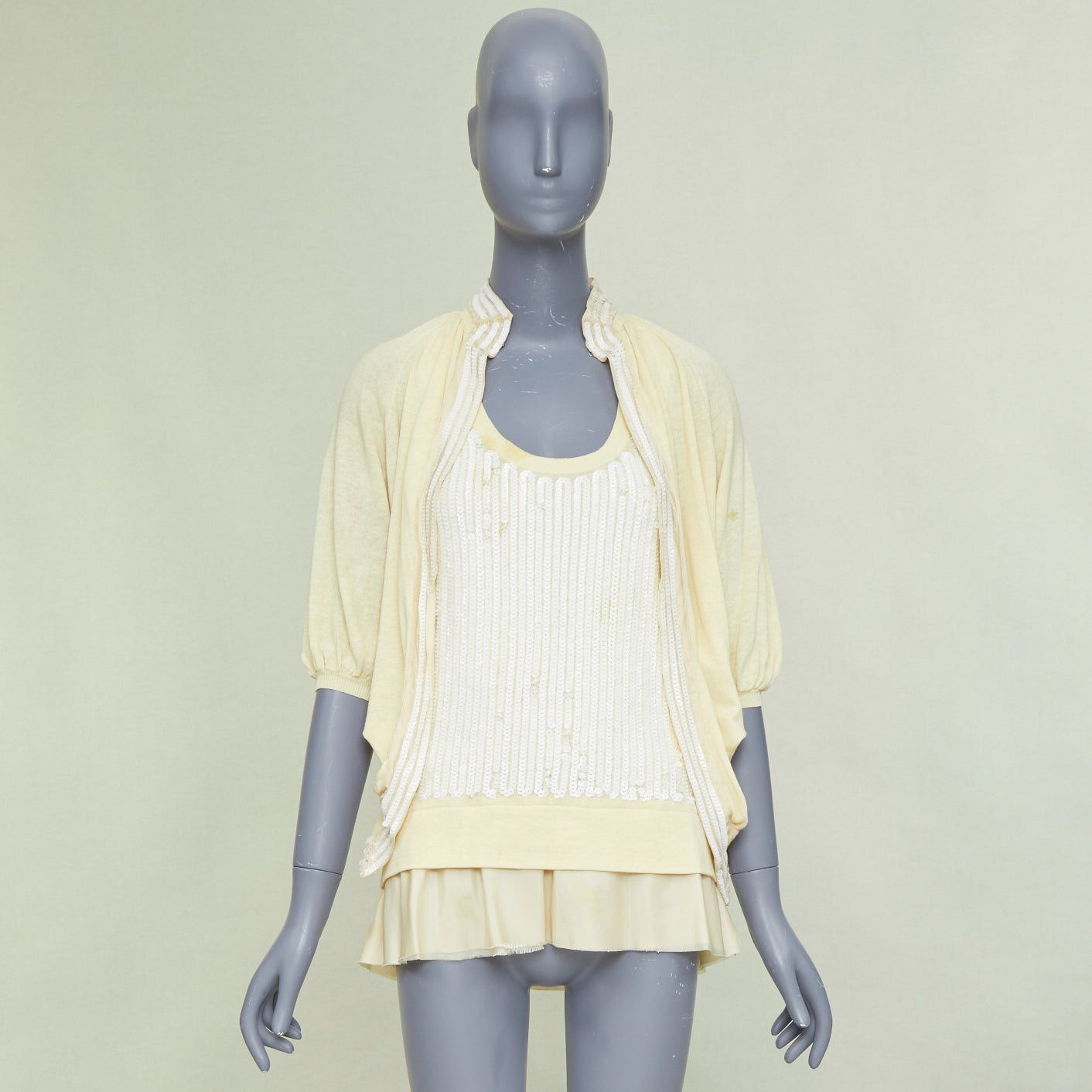 Sacai SACAI 2007 yellow cotton white sequin trim cardigan sweater vest twin set JP2 M Size M / US 6-8 / IT 42-44 - 12 Thumbnail