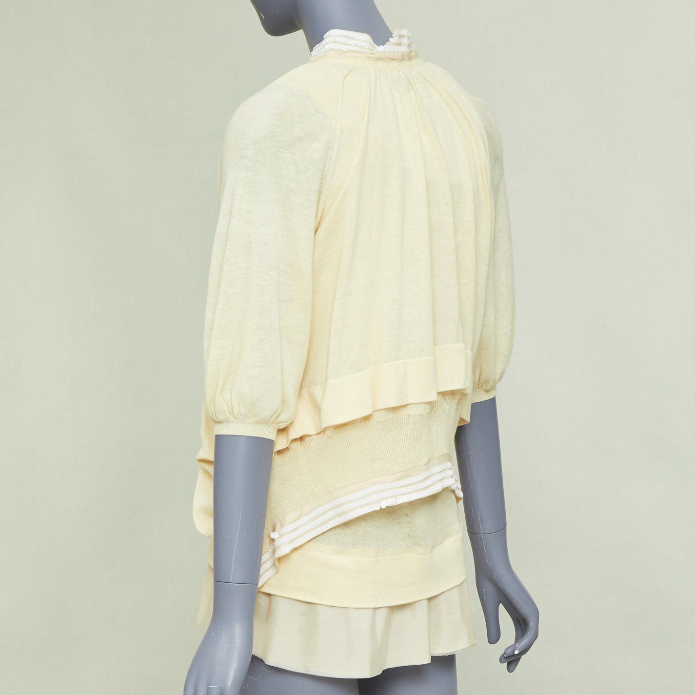 Sacai SACAI 2007 yellow cotton white sequin trim cardigan sweater vest twin set JP2 M Size M / US 6-8 / IT 42-44 - 6 Thumbnail