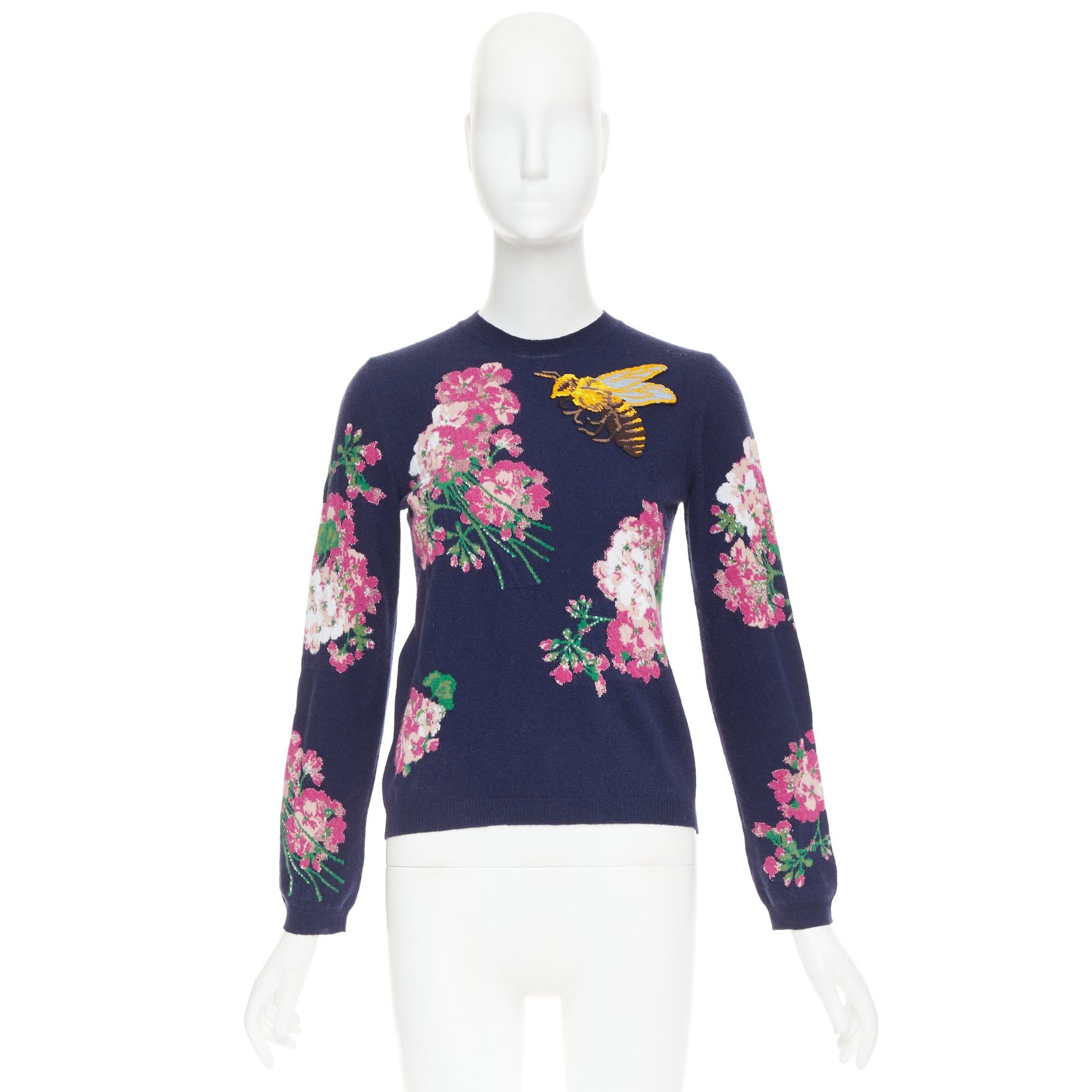 Gucci GUCCI 2017navy wool Floral Bee needlepoint embroidery sweater XS Size XS / US 0-2 / IT 36-38 - 9 Thumbnail