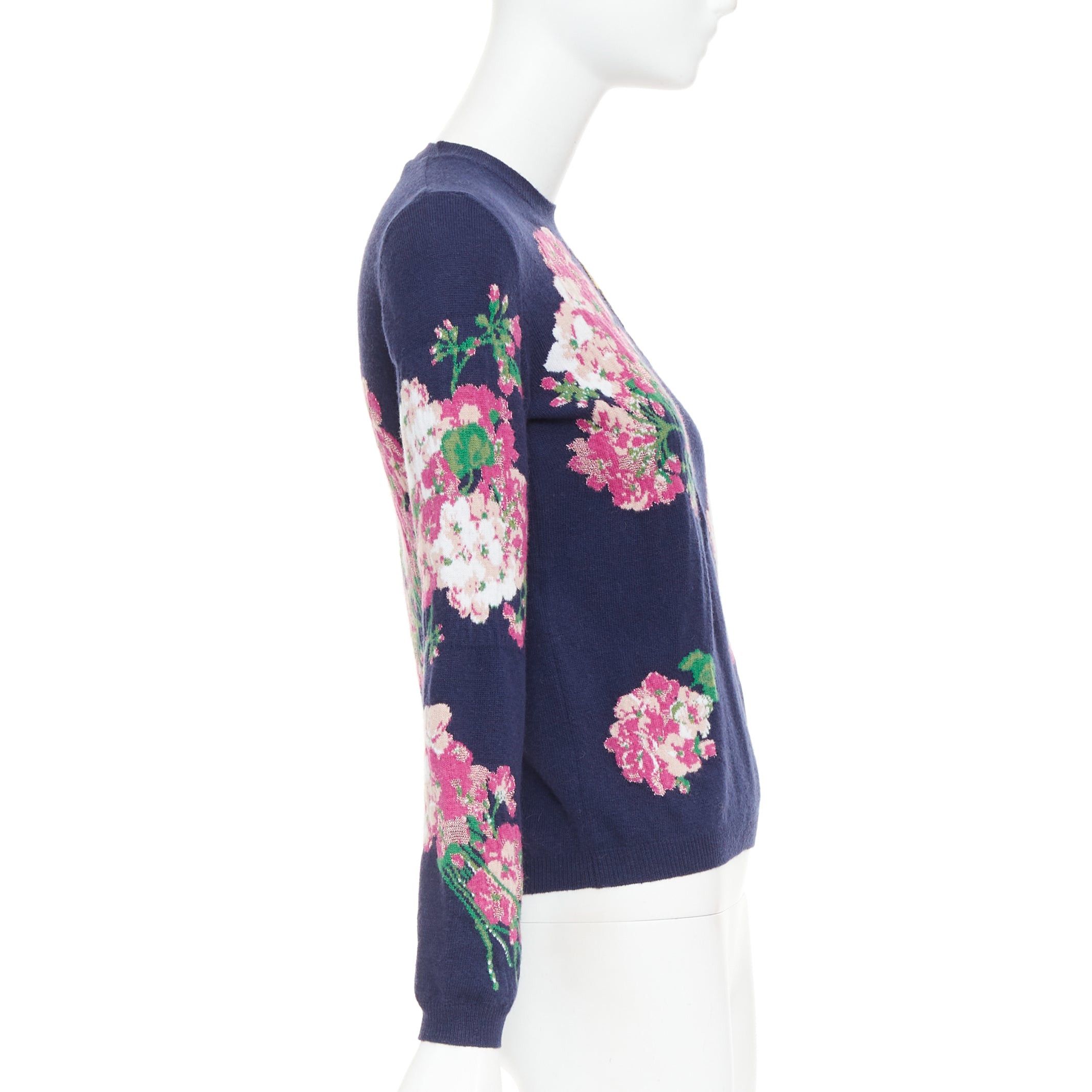 Gucci GUCCI 2017navy wool Floral Bee needlepoint embroidery sweater XS Size XS / US 0-2 / IT 36-38 - 4 Thumbnail