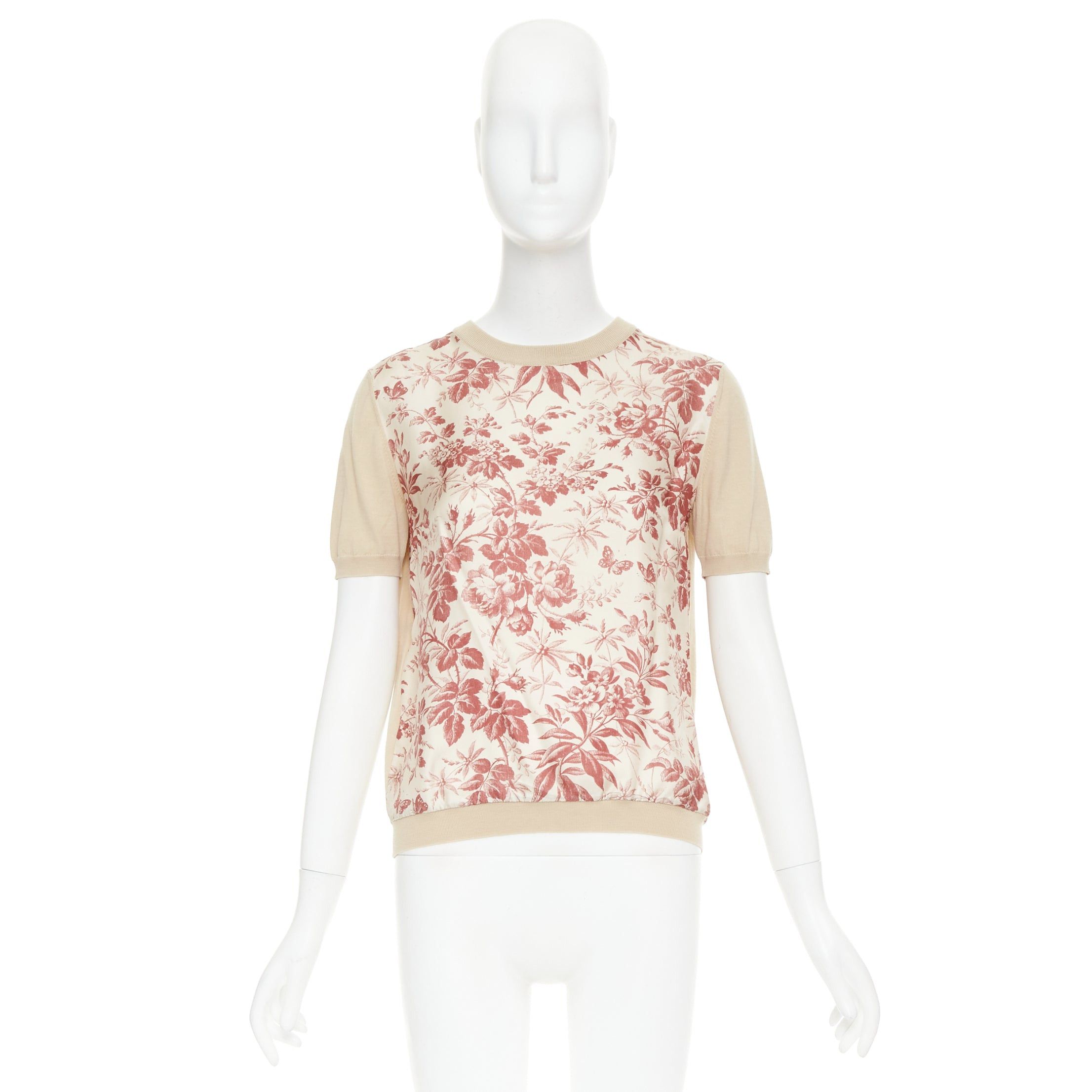 Gucci GUCCI Bloom floral butterfly silk print front wool knit sweater top M Size M / US 6-8 / IT 42-44 - 9 Thumbnail