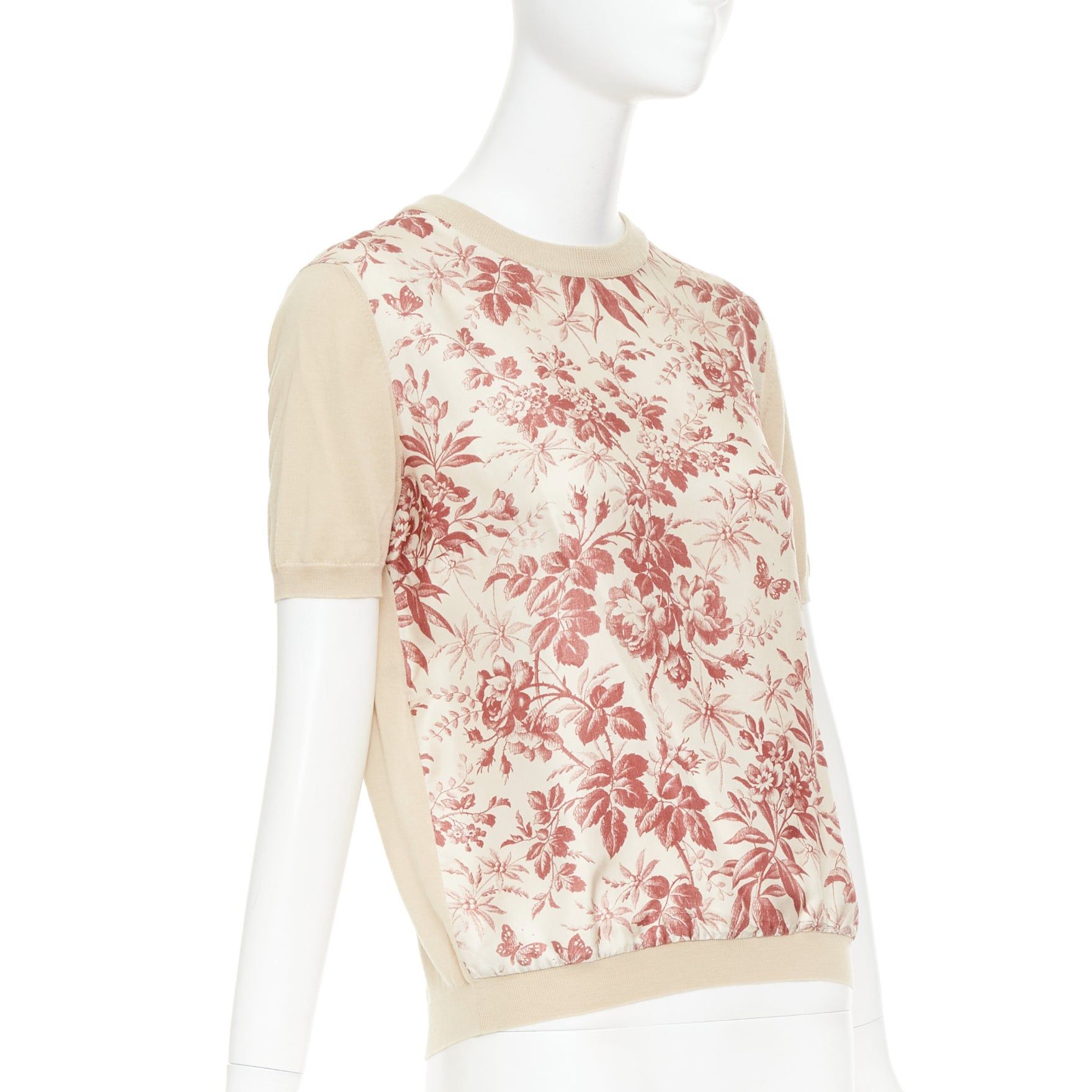 Gucci GUCCI Bloom floral butterfly silk print front wool knit sweater top M Size M / US 6-8 / IT 42-44 - 3 Thumbnail