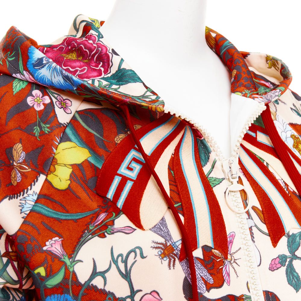 Gucci GUCCI 2018 Michele Bloom Nature Print red bow embroidery zip hoodie S Size S / US 4 / IT 40 - 8 Thumbnail
