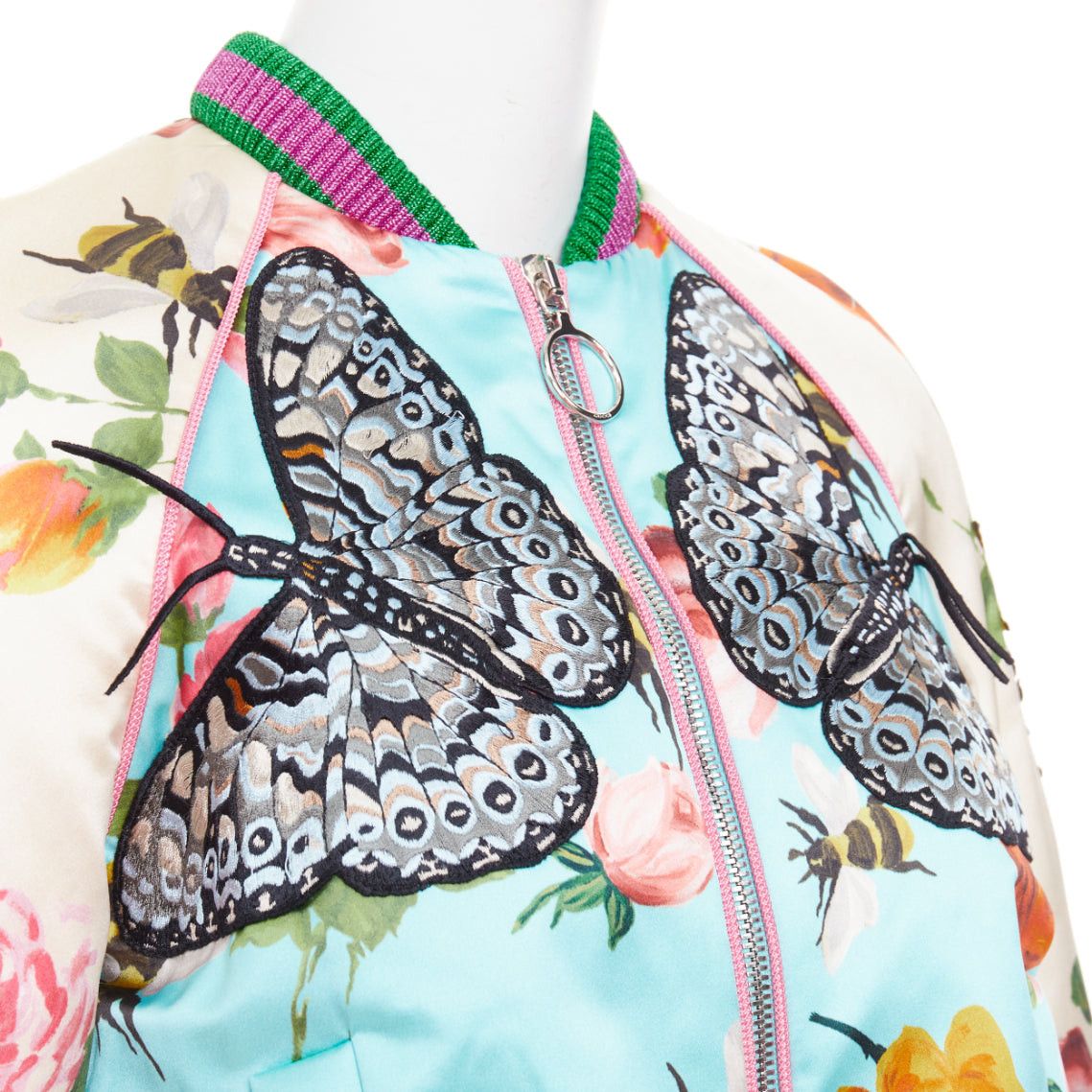 Gucci GUCCI 2016 Michele Runway blue silk butterfly bee embroidery bomber kacket IT40 S Size S / US 4 / IT 40 - 7 Thumbnail