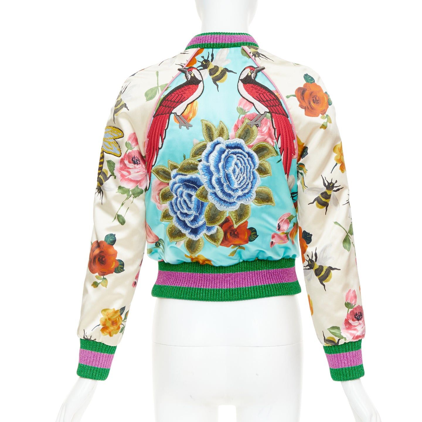 Gucci GUCCI 2016 Michele Runway blue silk butterfly bee embroidery bomber kacket IT40 S Size S / US 4 / IT 40 - 2 Thumbnail