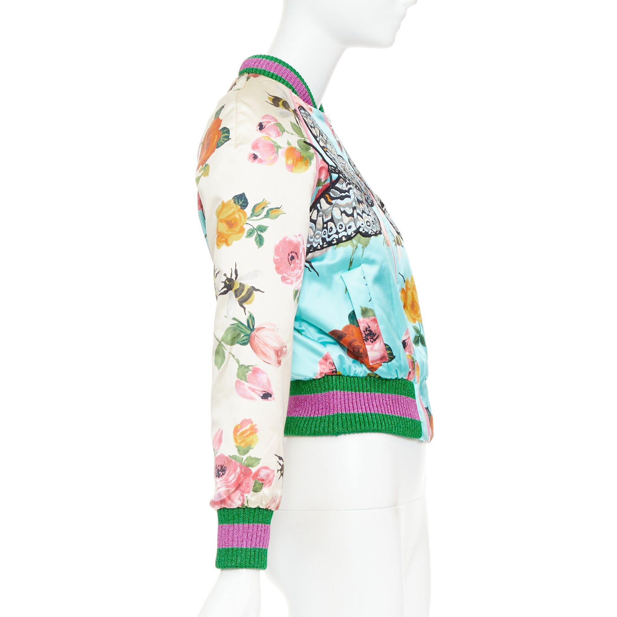 Gucci GUCCI 2016 Michele Runway blue silk butterfly bee embroidery bomber kacket IT40 S Size S / US 4 / IT 40 - 5 Thumbnail
