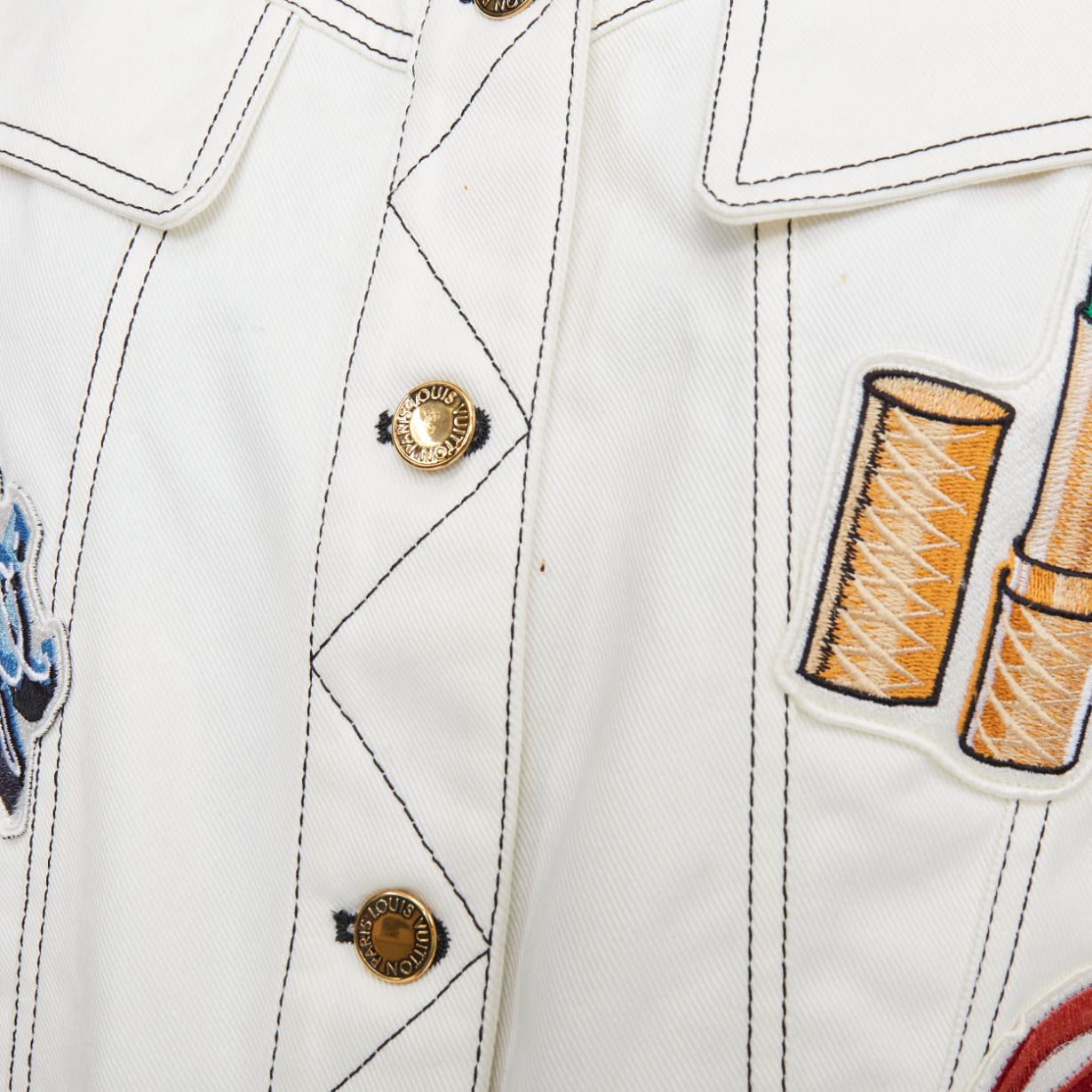 Louis Vuitton LOUIS VUITTON Virgil Abloh 2021 Runway cream denim embroidered badge patch jacket FR36 S Size S / US 4 / IT 40 - 8 Thumbnail
