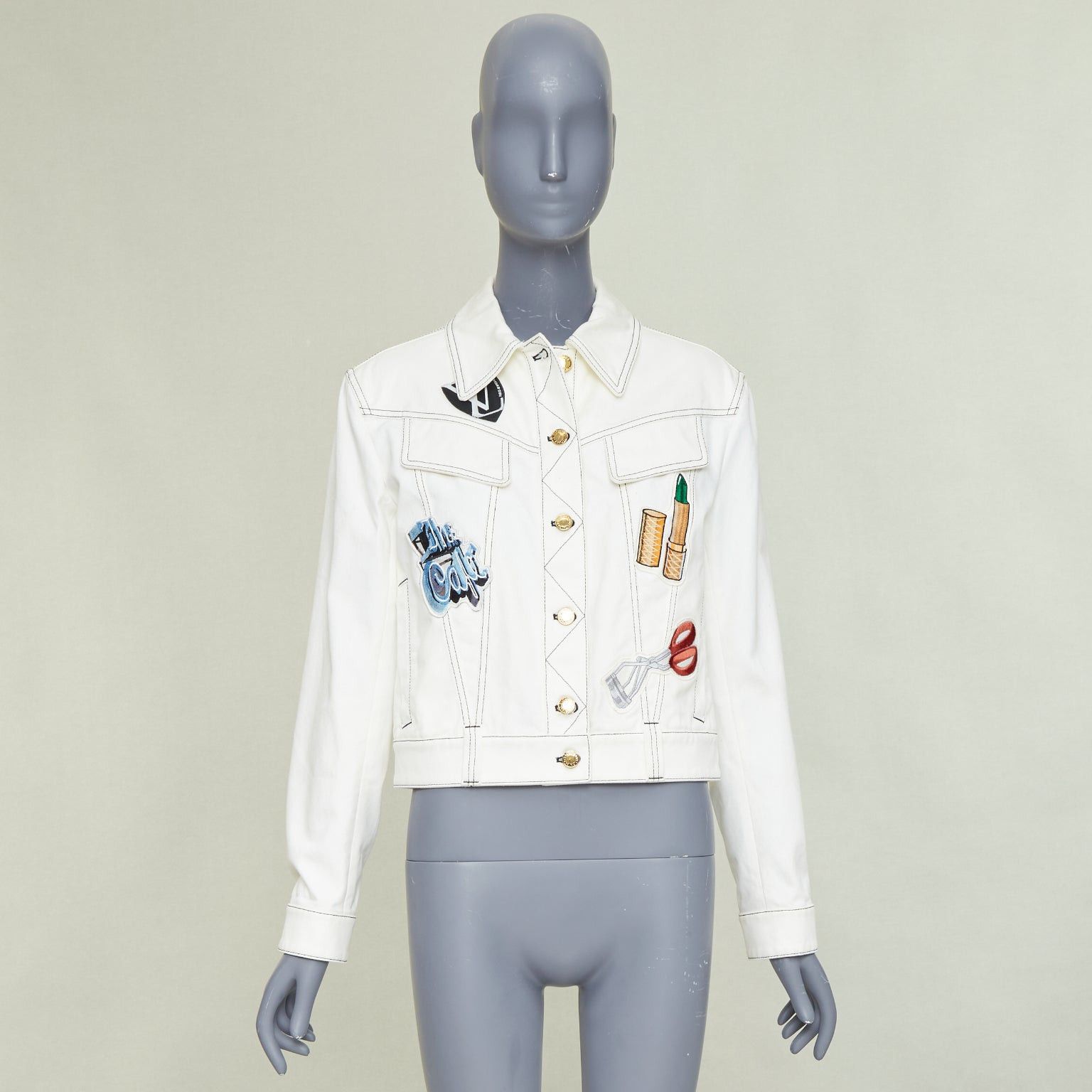 Louis Vuitton LOUIS VUITTON Virgil Abloh 2021 Runway cream denim embroidered badge patch jacket FR36 S Size S / US 4 / IT 40 - 10 Thumbnail