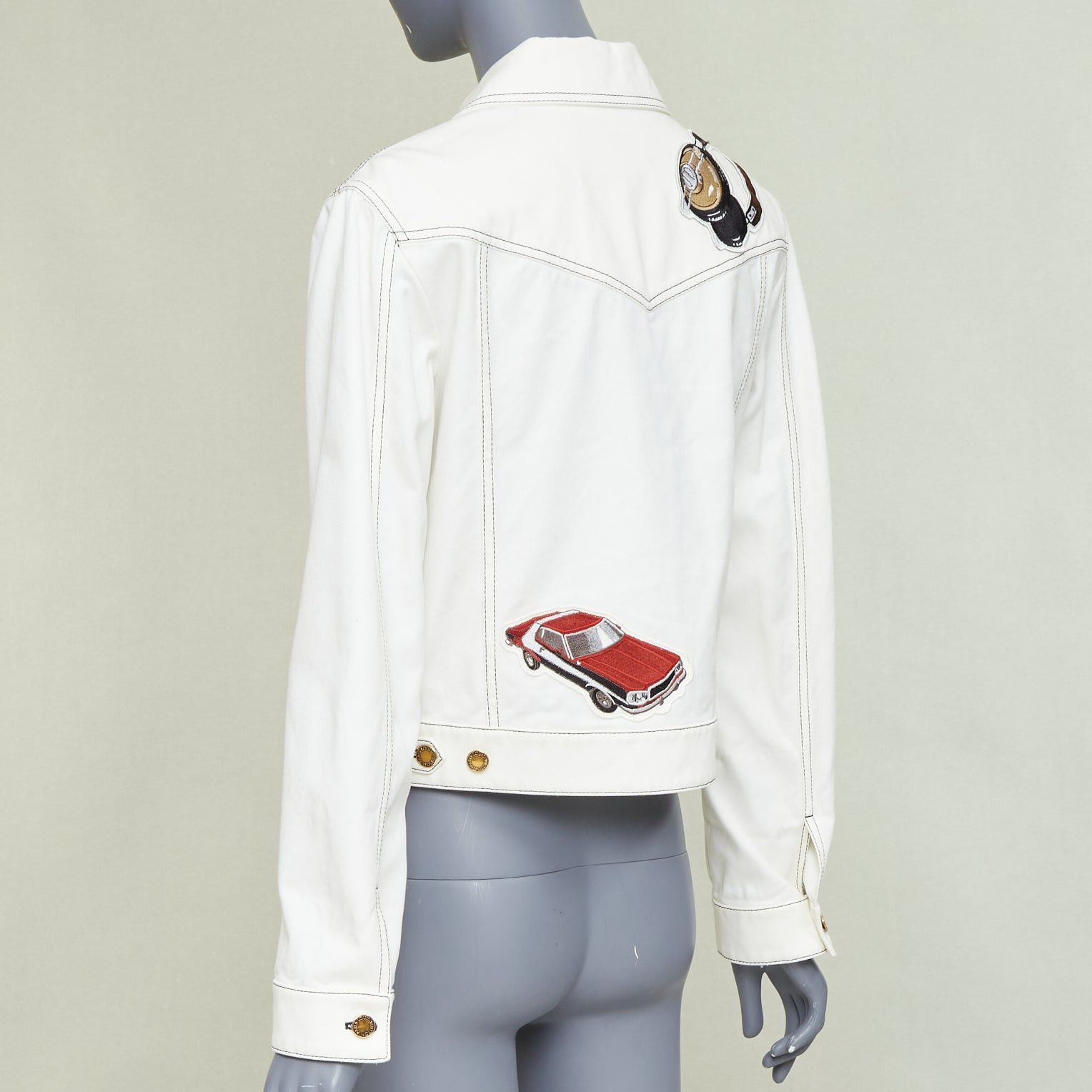 Louis Vuitton LOUIS VUITTON Virgil Abloh 2021 Runway cream denim embroidered badge patch jacket FR36 S Size S / US 4 / IT 40 - 6 Thumbnail