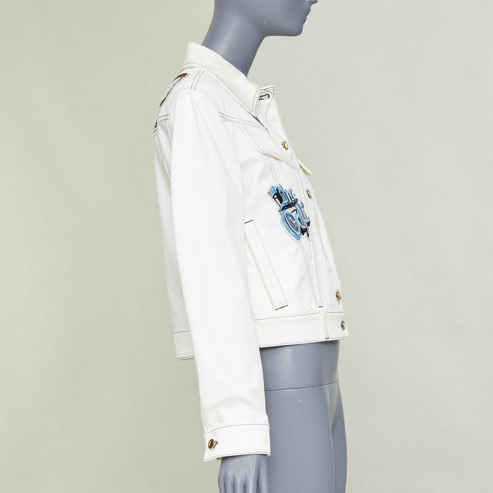 Louis Vuitton LOUIS VUITTON Virgil Abloh 2021 Runway cream denim embroidered badge patch jacket FR36 S Size S / US 4 / IT 40 - 4 Thumbnail