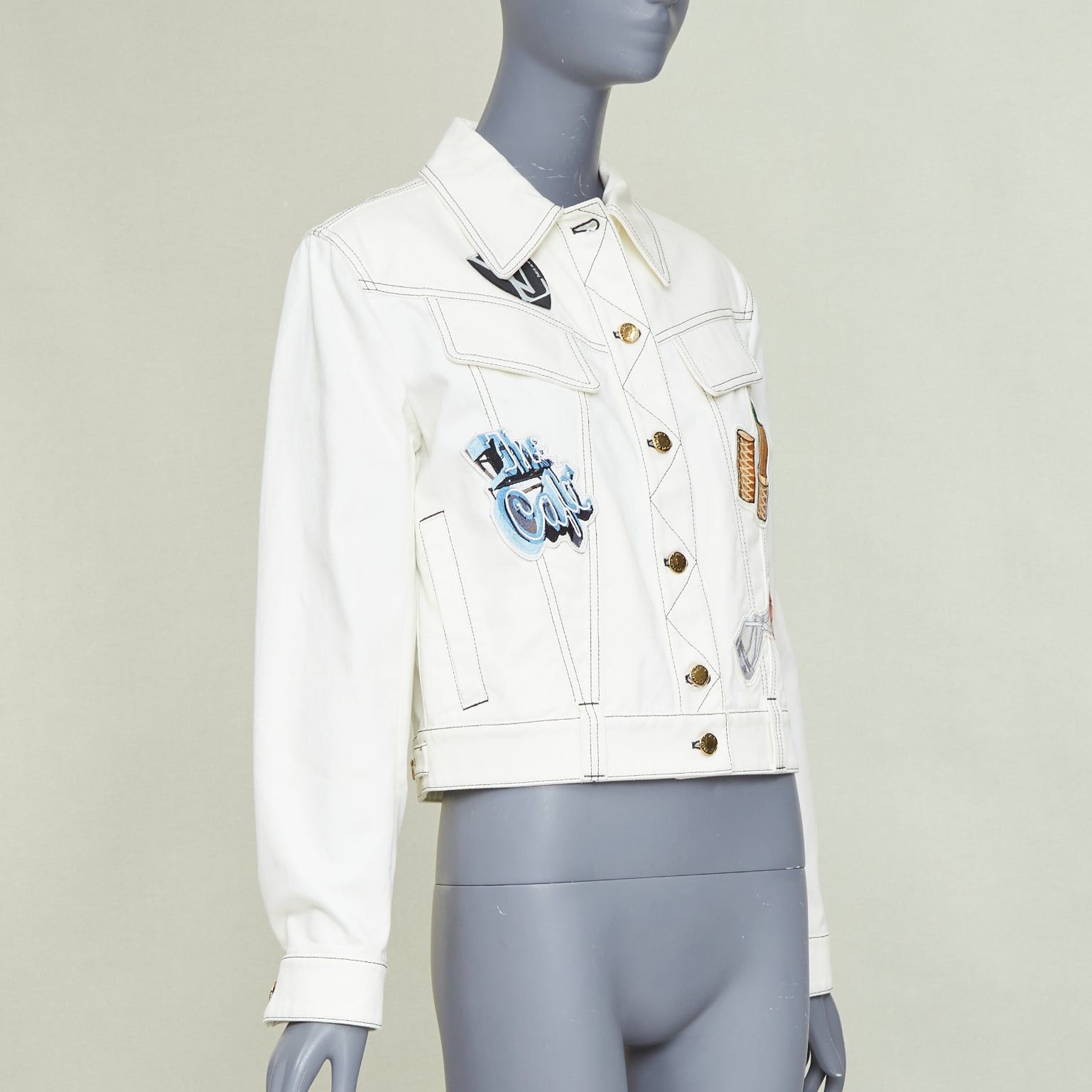 Louis Vuitton LOUIS VUITTON Virgil Abloh 2021 Runway cream denim embroidered badge patch jacket FR36 S Size S / US 4 / IT 40 - 3 Thumbnail