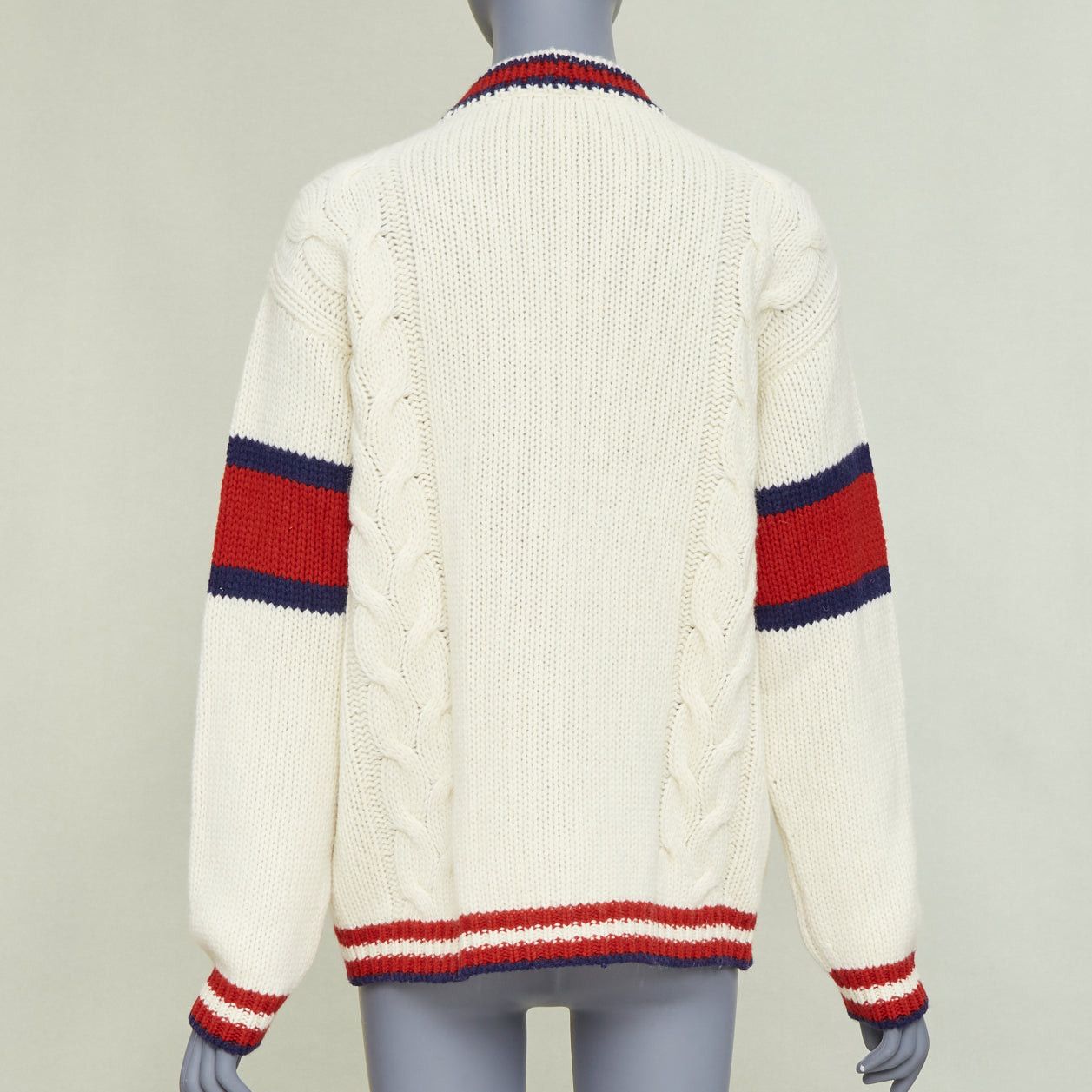 Gucci GUCCI 2018 Bosco Orso Year of Dog red cream wool needlepoint knit cardigan XXS Size XS / US 0-2 / IT 36-38 - 6 Thumbnail