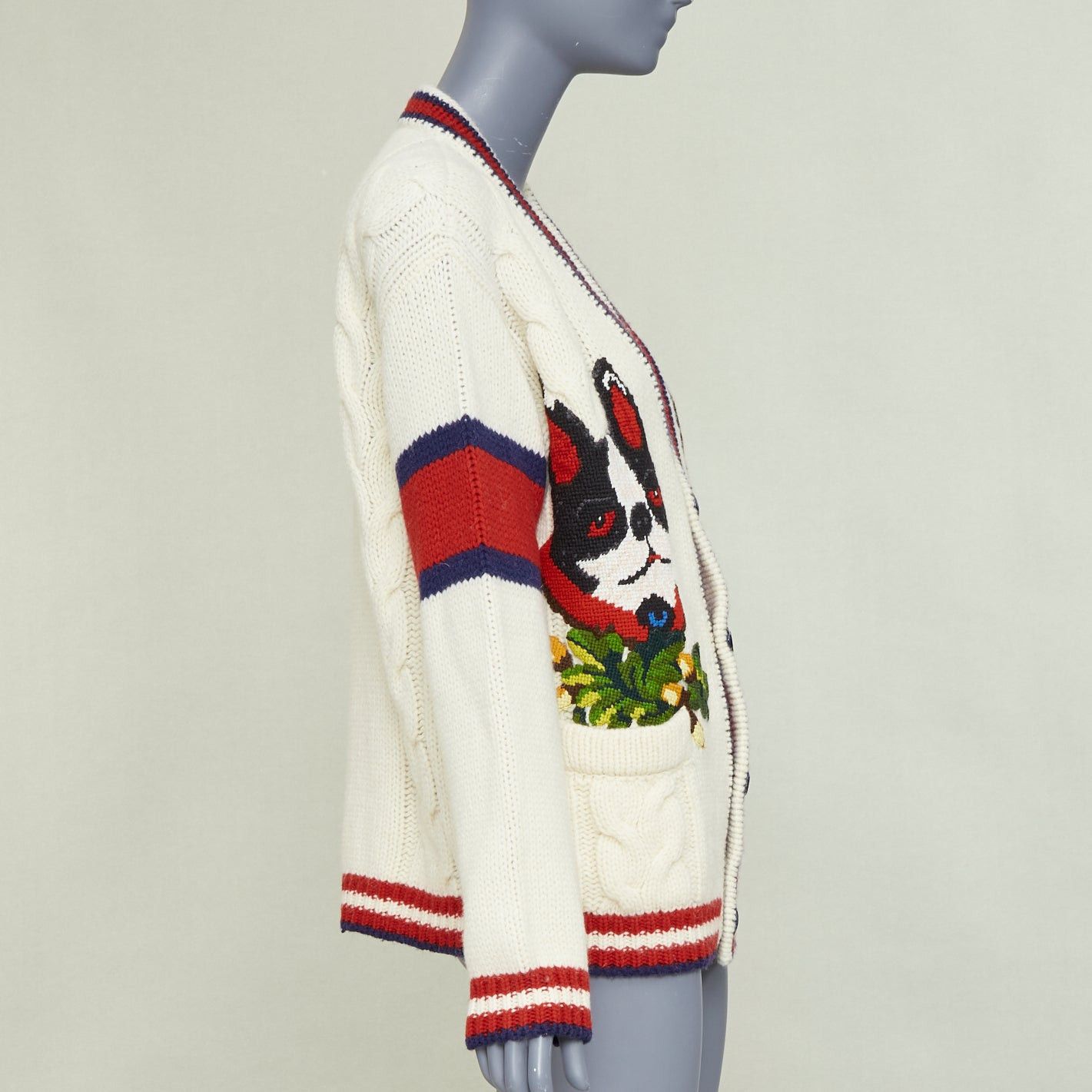 Gucci GUCCI 2018 Bosco Orso Year of Dog red cream wool needlepoint knit cardigan XXS Size XS / US 0-2 / IT 36-38 - 5 Thumbnail