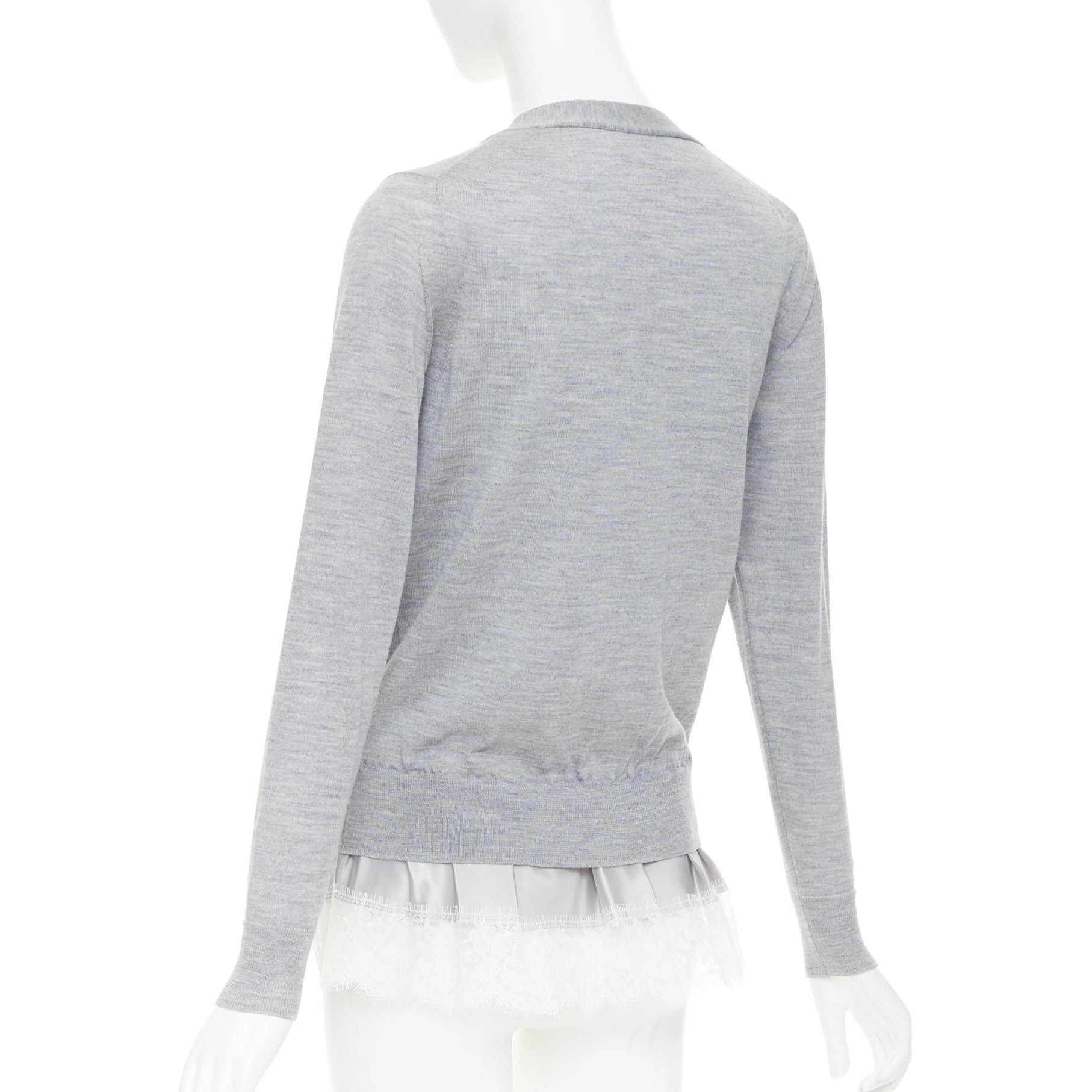 Sacai SACAI 2012 grey wool white sequin lace ruffle scallop hem cardigan JP1 S Size S / US 4 / IT 40 - 7 Thumbnail