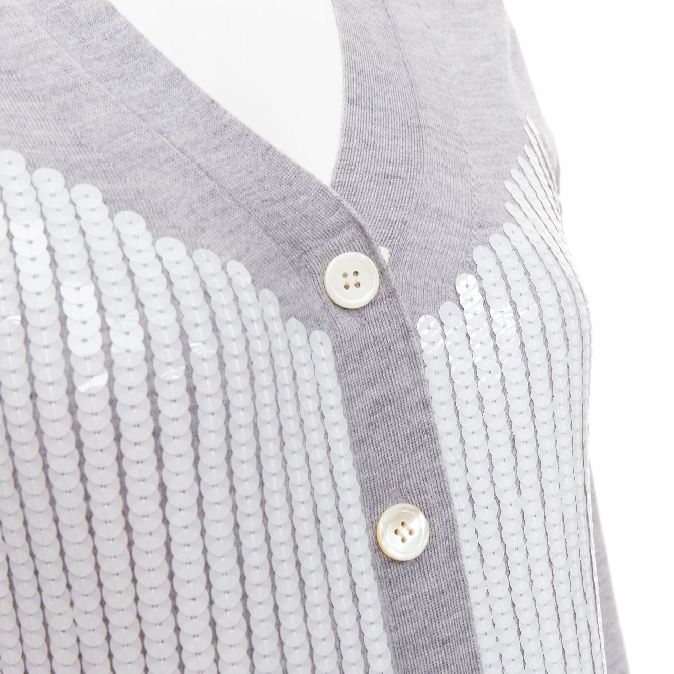 Sacai SACAI 2012 grey wool white sequin lace ruffle scallop hem cardigan JP1 S Size S / US 4 / IT 40 - 8 Thumbnail