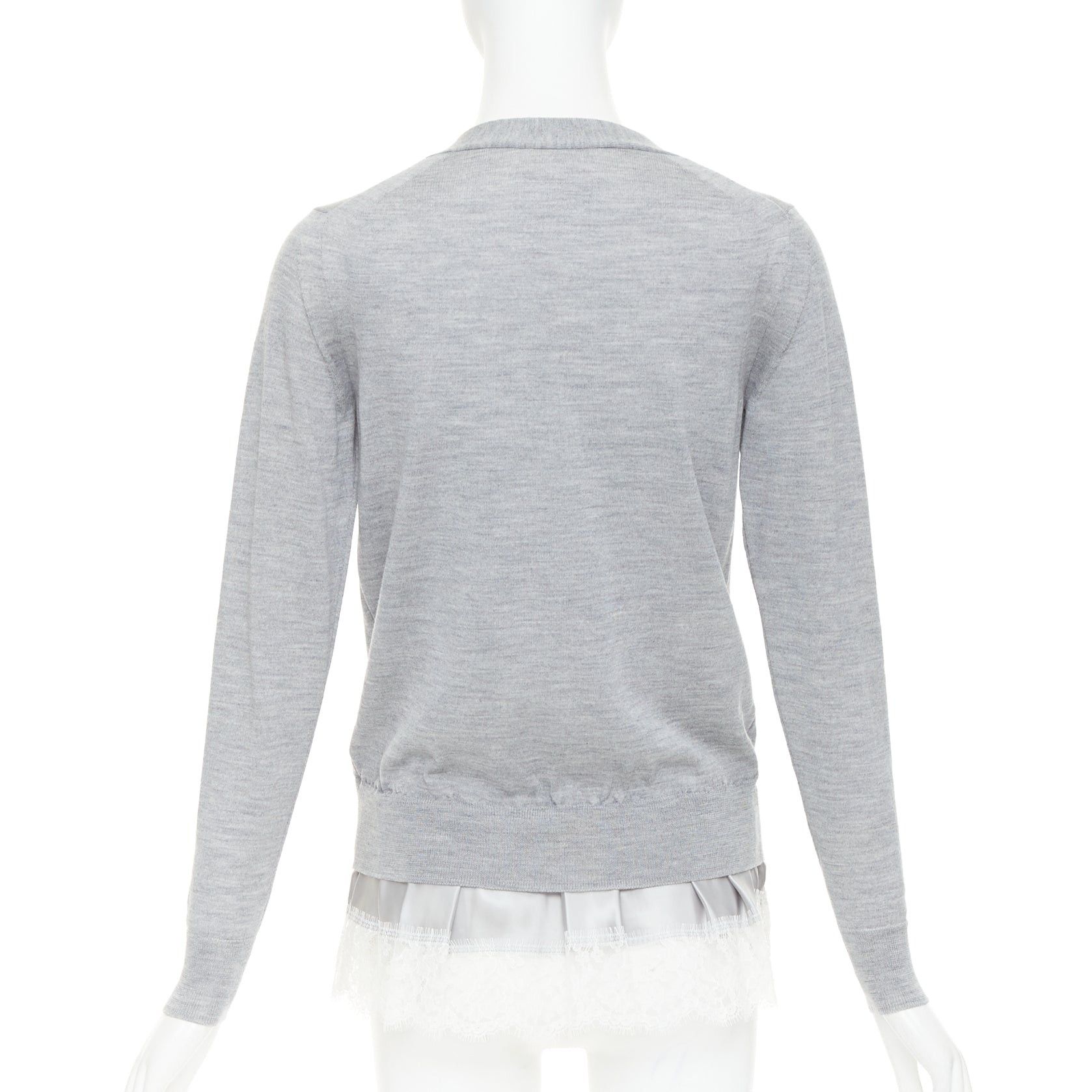 Sacai SACAI 2012 grey wool white sequin lace ruffle scallop hem cardigan JP1 S Size S / US 4 / IT 40 - 6 Thumbnail