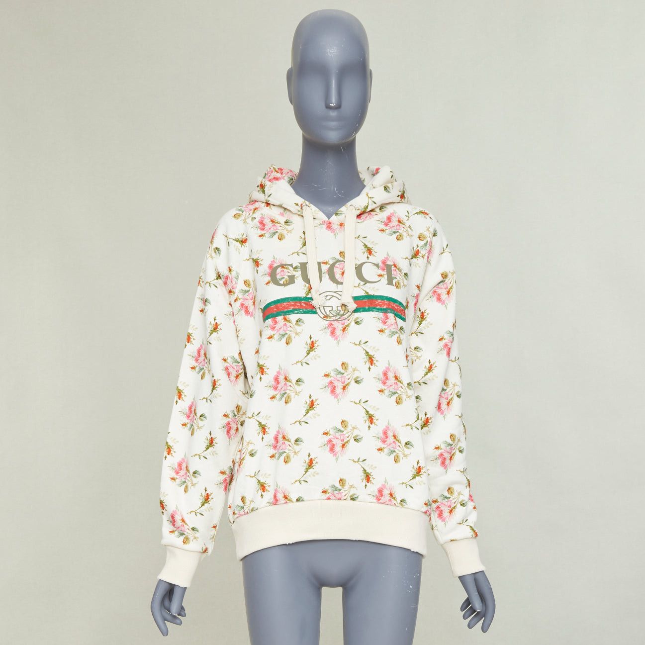 Gucci GUCCI 2017 ivory pink floral logo print jersey hoodie XS Size XS / US 0-2 / IT 36-38 - 9 Thumbnail