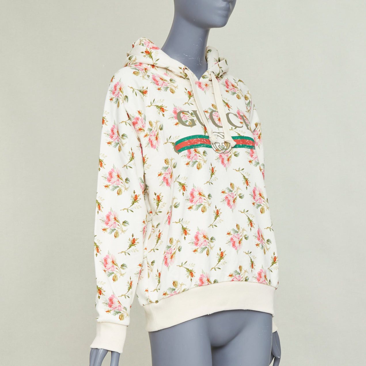 Gucci GUCCI 2017 ivory pink floral logo print jersey hoodie XS Size XS / US 0-2 / IT 36-38 - 3 Thumbnail